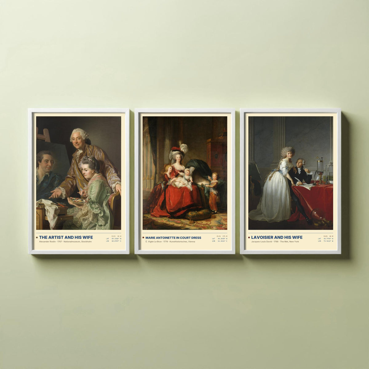 French Court Set of Three Art Prints - Marie Antoinette, Lavoisier - Vigee Le Brun David Roslin Gallery Posters - Rococo Paintings
