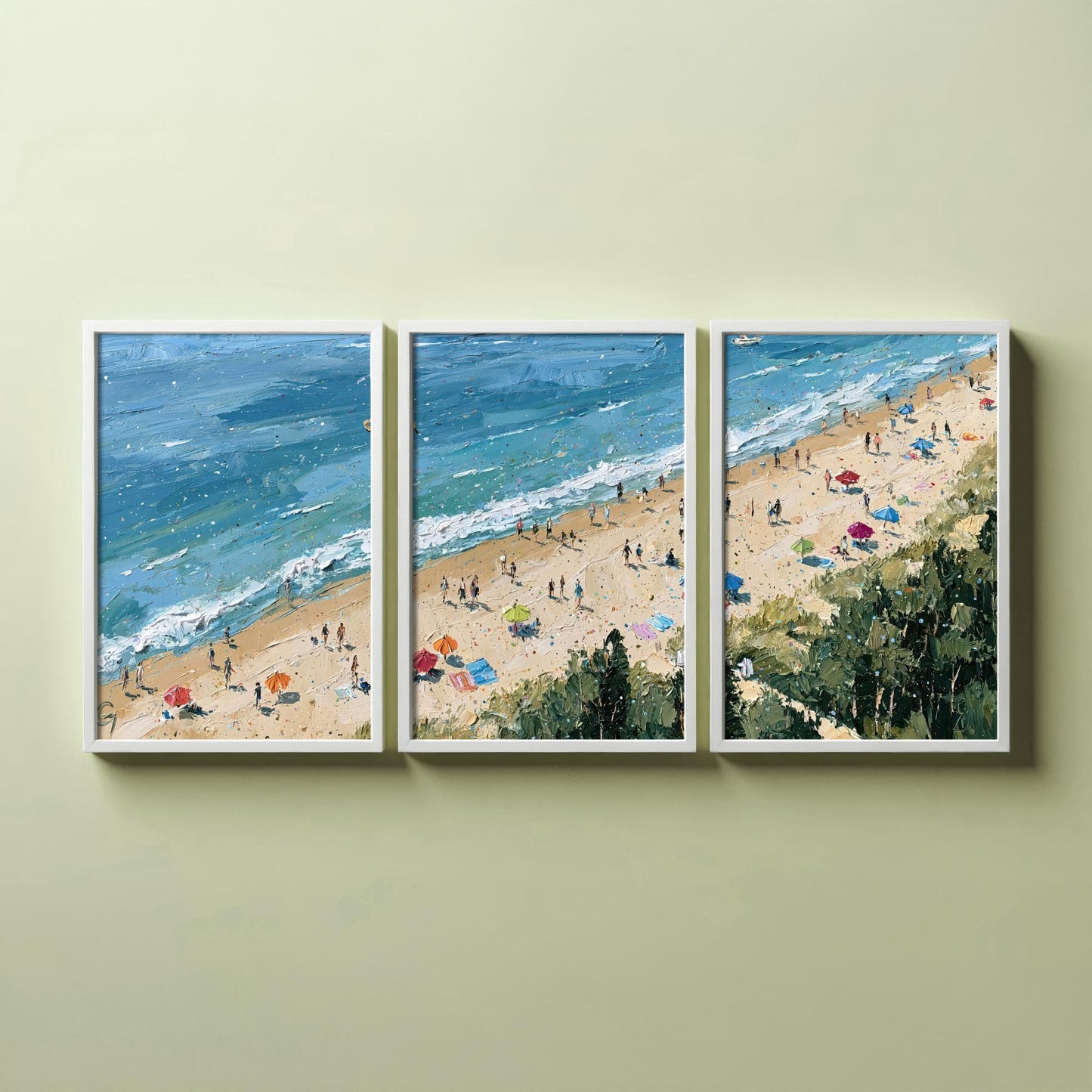 Set of Three Cromer Beach Prints - Aerial Coastal Oil Painting Posters - Colourful Seaside Wall Art - England