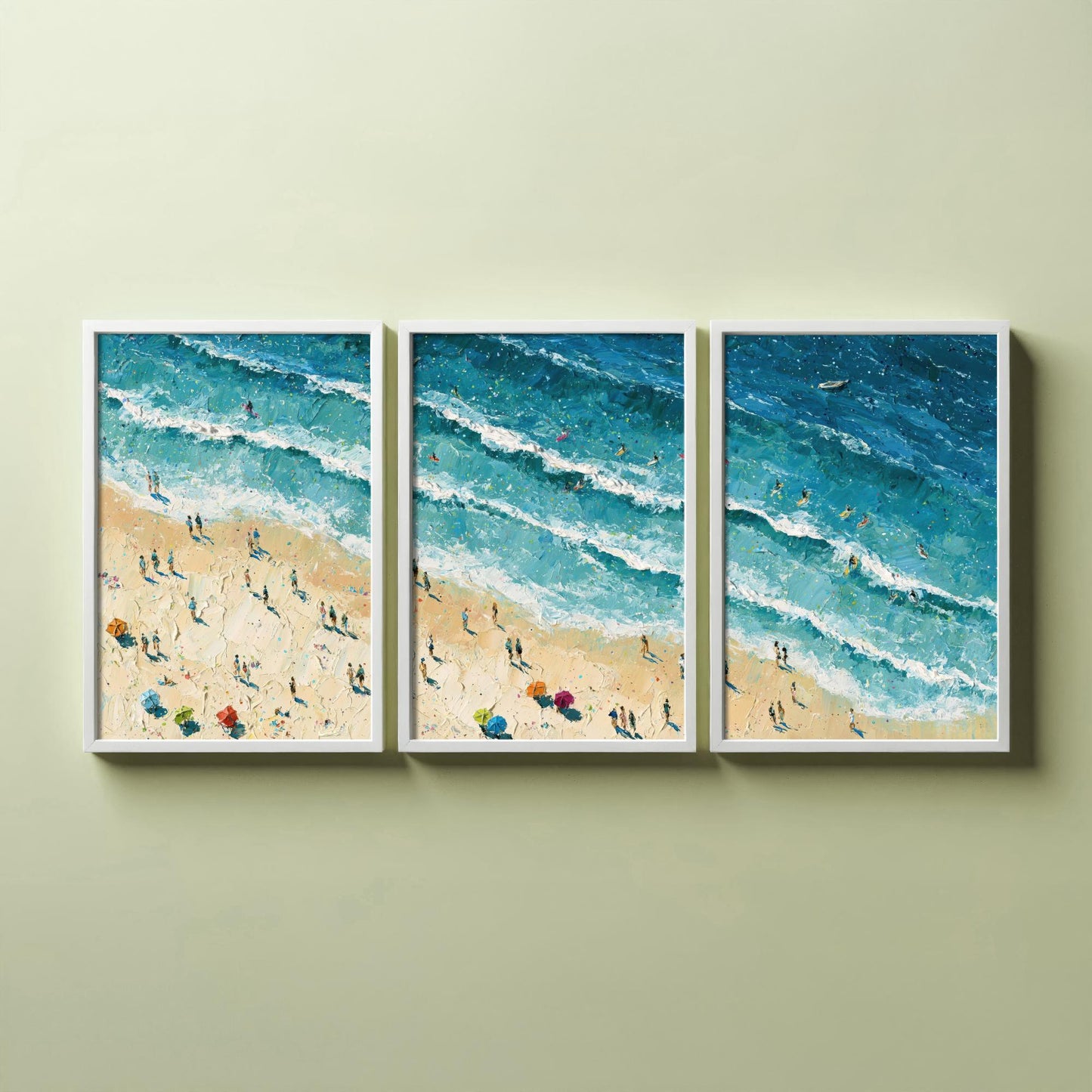Set of Three Fistral Beach Newquay Prints - Aerial Coastal Oil Painting Posters - Colourful Seaside Wall Art - England