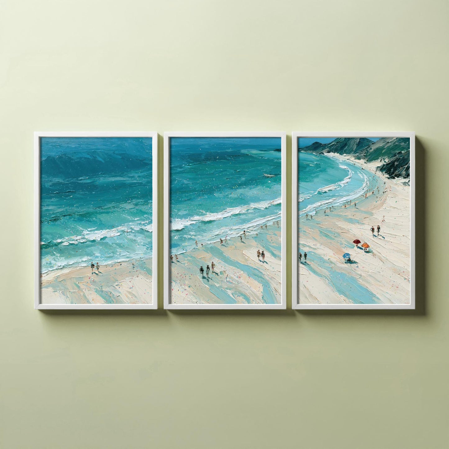 Set of Three Llandudno Beach Prints - Aerial Coastal Oil Painting Posters - Colourful Seaside Wall Art - Wales
