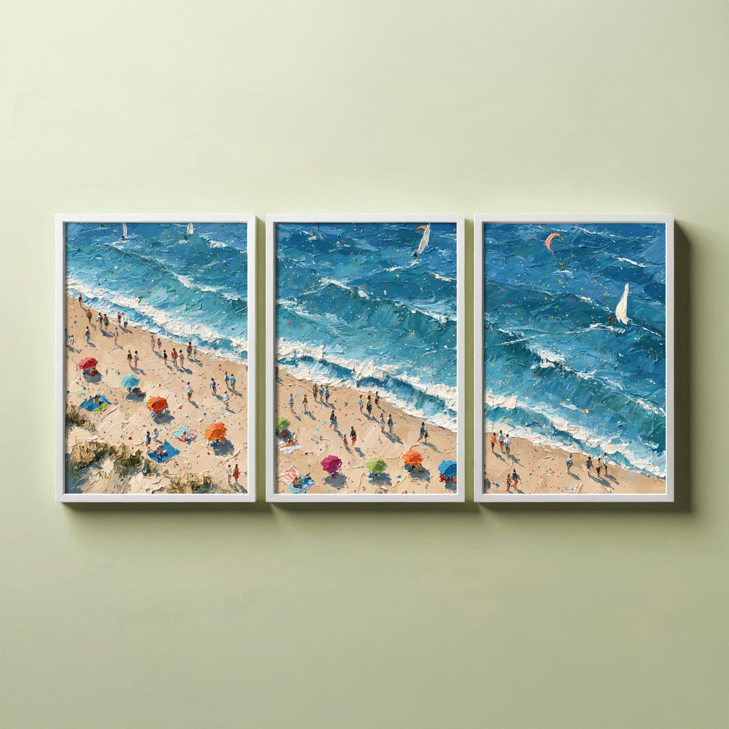 Set of Three Sennen Cove Prints - Aerial Coastal Oil Painting Posters - Colourful Seaside Wall Art - England