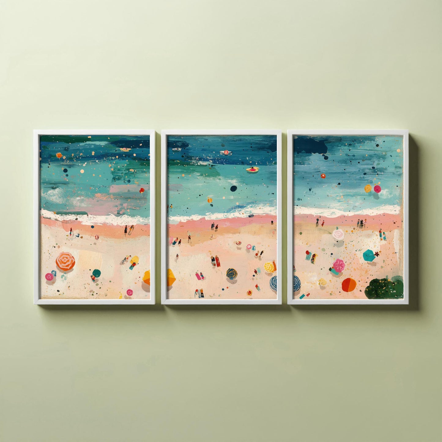 Weston-super-Mare Beach Set of Three Prints - Aerial Somerset Coast Posters - Palette Knife Oil Painting - Sandy Bay Wall Art