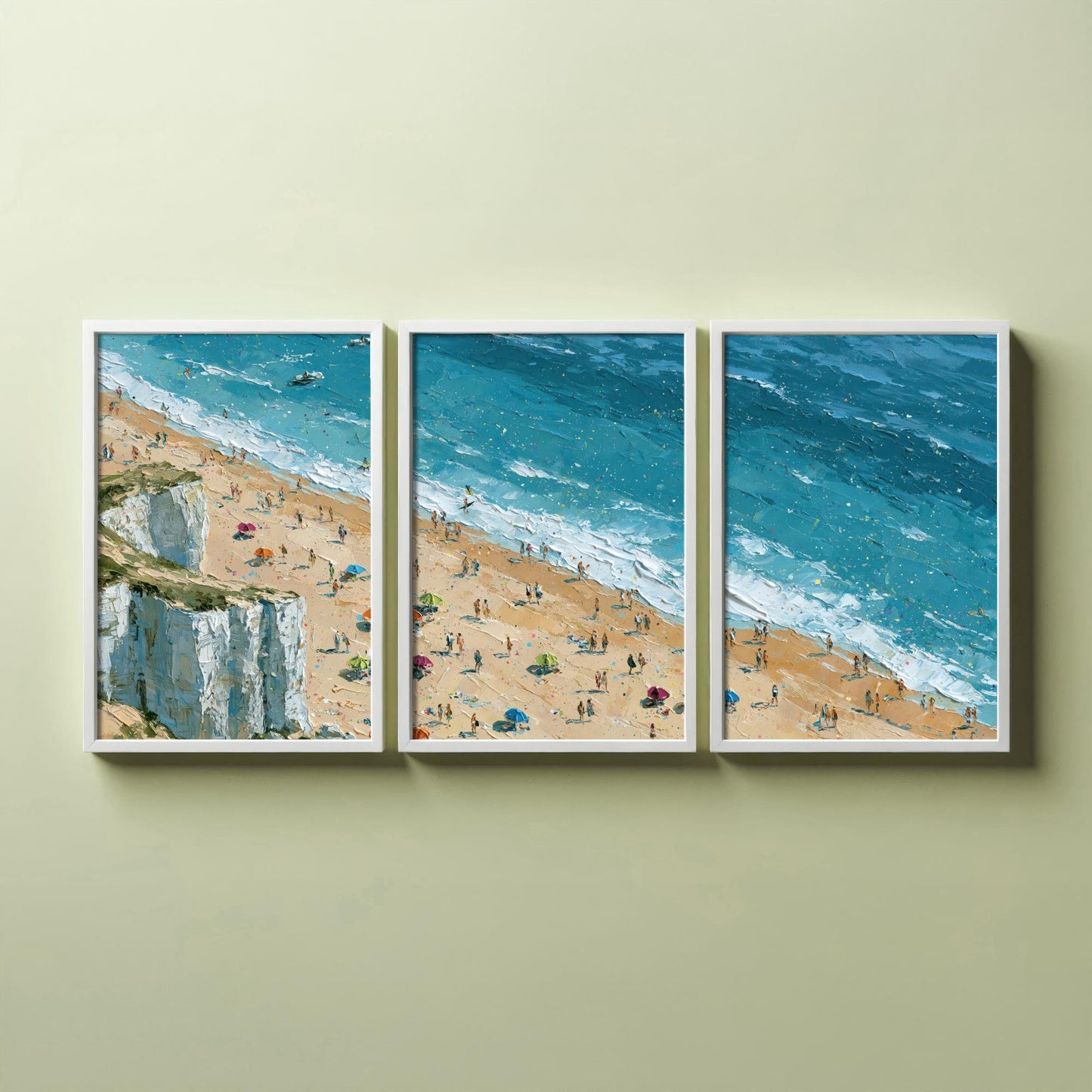 Set of Three Whiterocks Beach Portrush Prints - Aerial Coastal Oil Painting Posters - Colourful Seaside Wall Art - Northern Ireland
