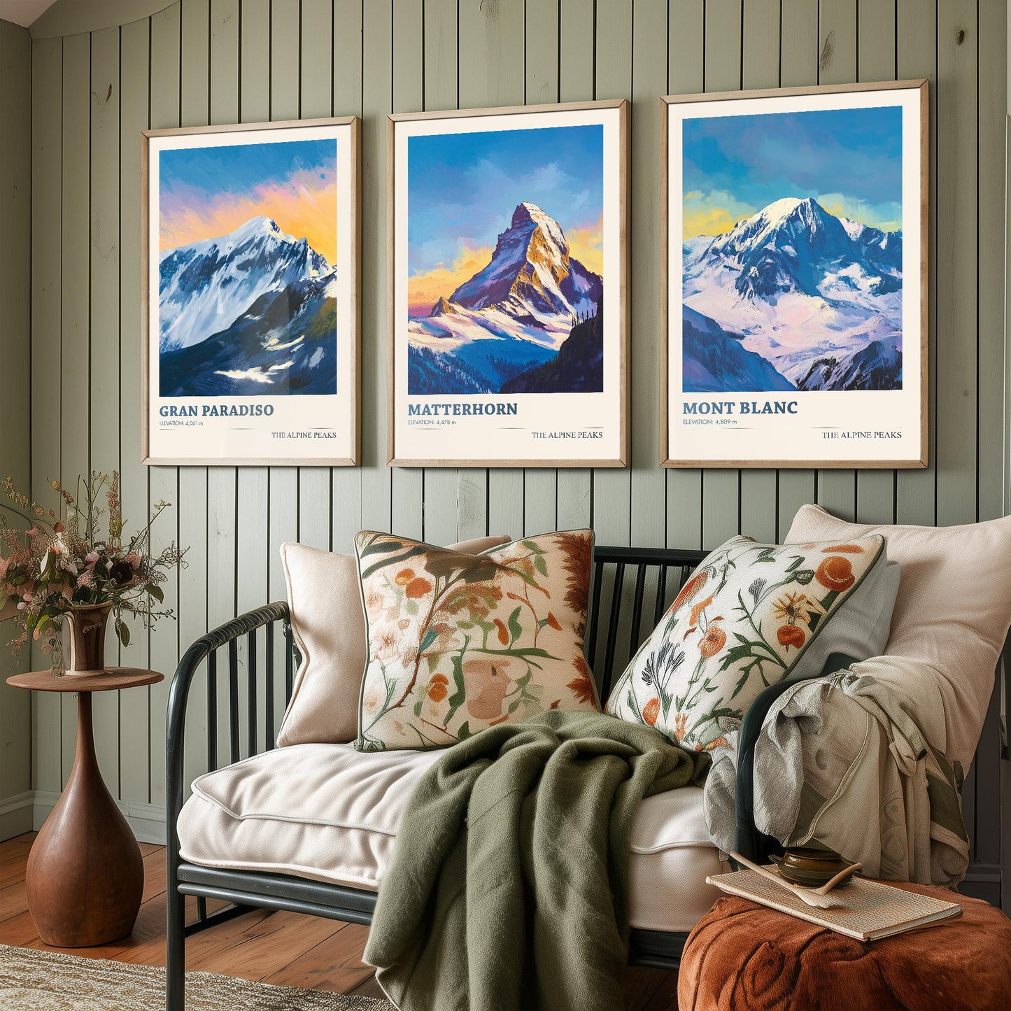 Alpine Peaks - Set of Three Art Prints - Gran Paradiso, Matterhorn, Mont Blanc