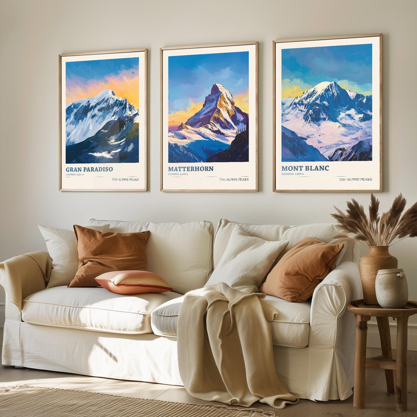 Alpine Peaks - Set of Three Art Prints - Gran Paradiso, Matterhorn, Mont Blanc
