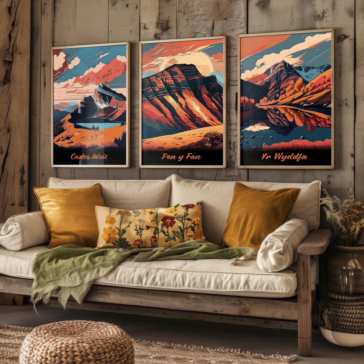 Set of Three Welsh Mountains in Autumn Travel Posters (Welsh Names) - Set of 3 Cader Idris, Pen y Fan, Yr Wyddfa, Paintings Wall Art Print