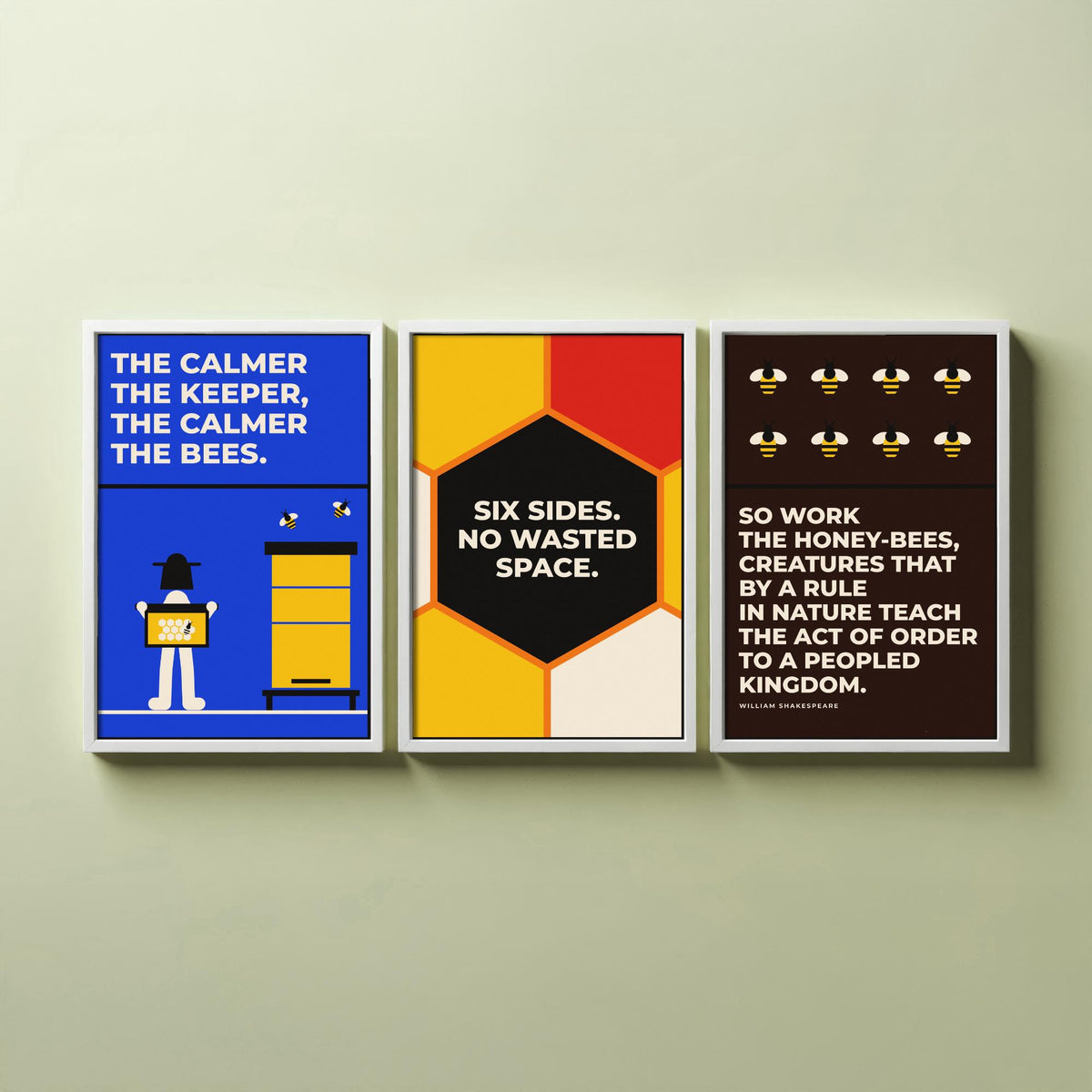 Beekeeping Quotes Set of Three Art Prints - 3 Retro Bauhaus Beekeeper Posters - Minimalist Nature Wall Art Illustration V2