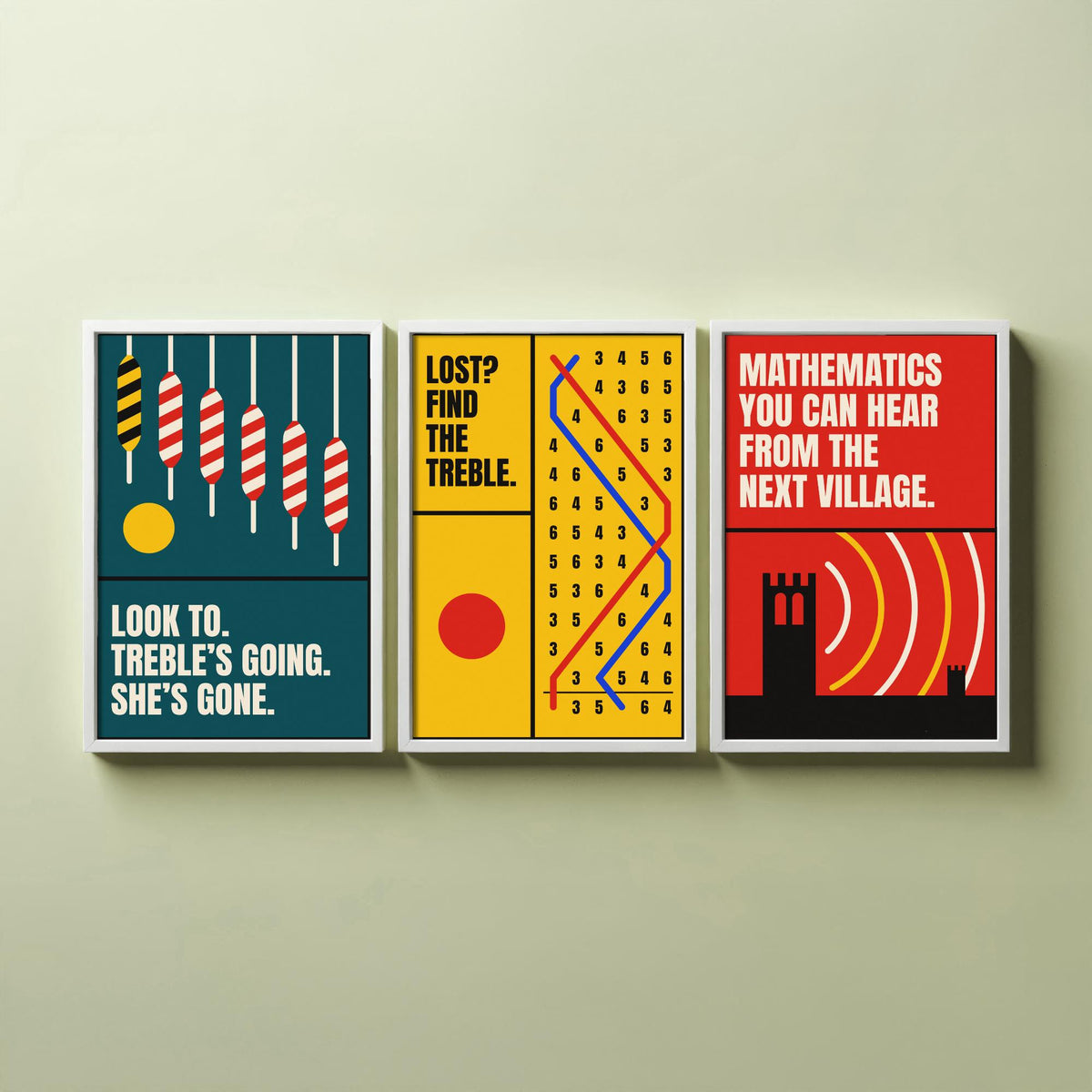 Bell Ringing Quotes Set of Three Art Prints - 3 Bauhaus Change Ringing Posters - Minimalist Music Wall Art Illustration V1