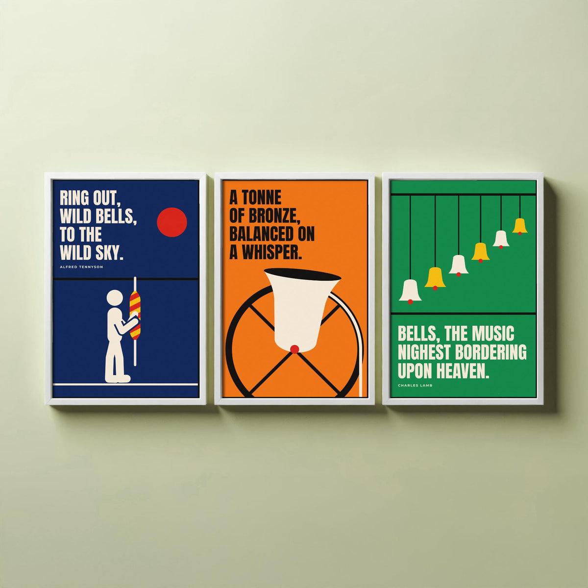 Bell Ringing Quotes Set of Three Art Prints - 3 Retro Bauhaus Change Ringing Posters - Minimalist Music Wall Art Illustration V2