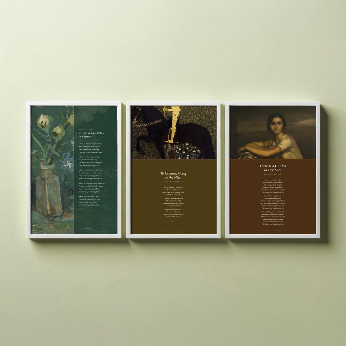 Cavalier and Courtly Love Poems Set of Three Art Prints - Carew, Lovelace, Campion Verse over Classic Paintings - Poetry Poster Triptych