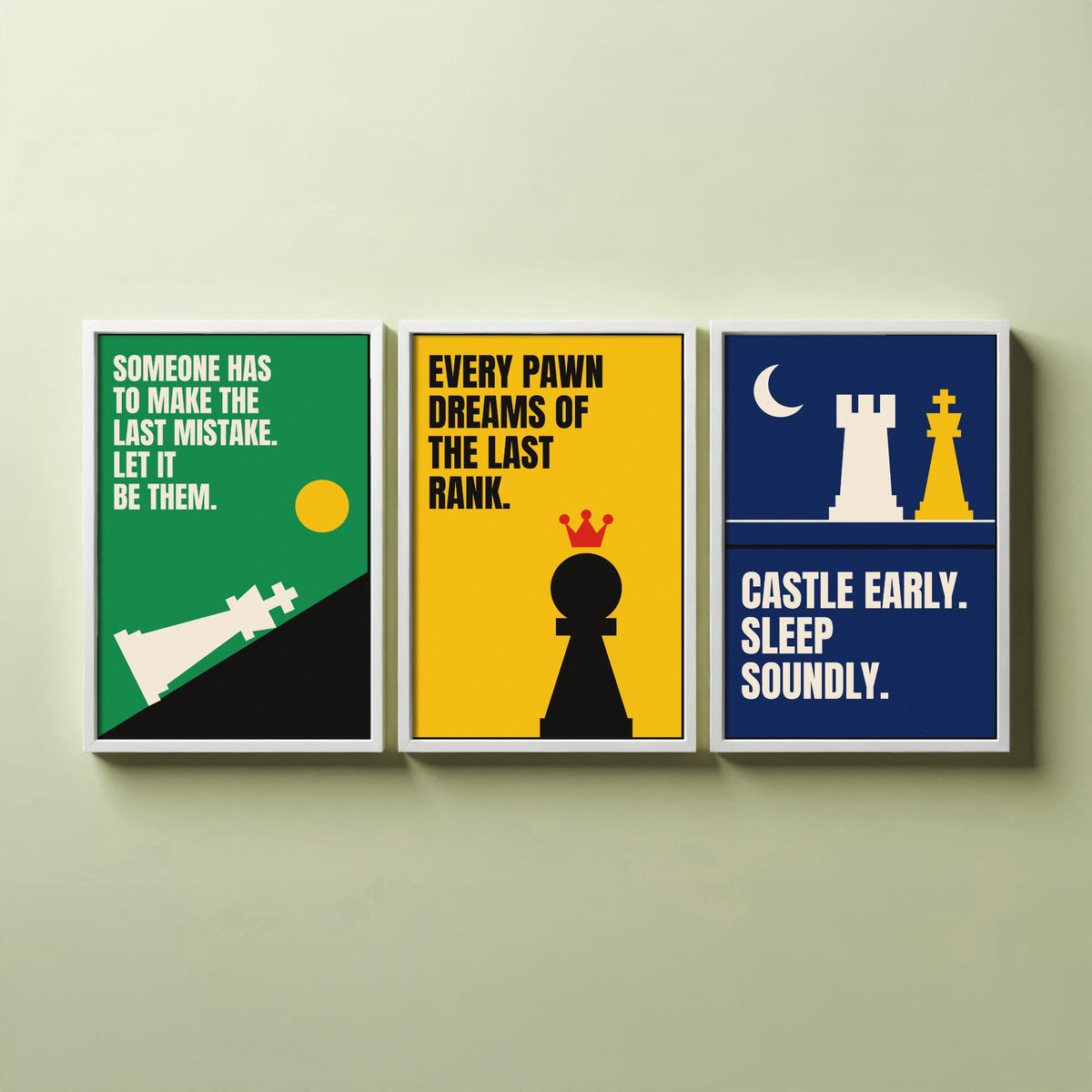 Chess Quotes Set of Three Art Prints - 3 Retro Bauhaus Strategy Posters - Minimalist Game Room Wall Art Illustration V2