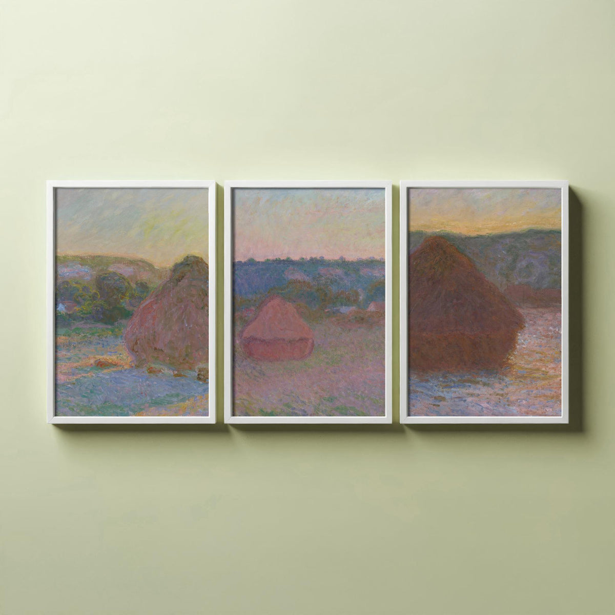 Claude Monet Haystacks Set of Three Art Prints - Grainstacks at End of Summer - Impressionist Painting Poster V2