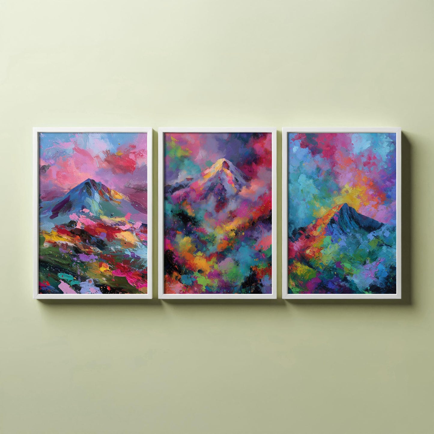 Scottish Mountains Set of Three Art Prints - Schiehallion, Ben Nevis, Buachaille Etive Mor - Vibrant Colourburst Painting Poster