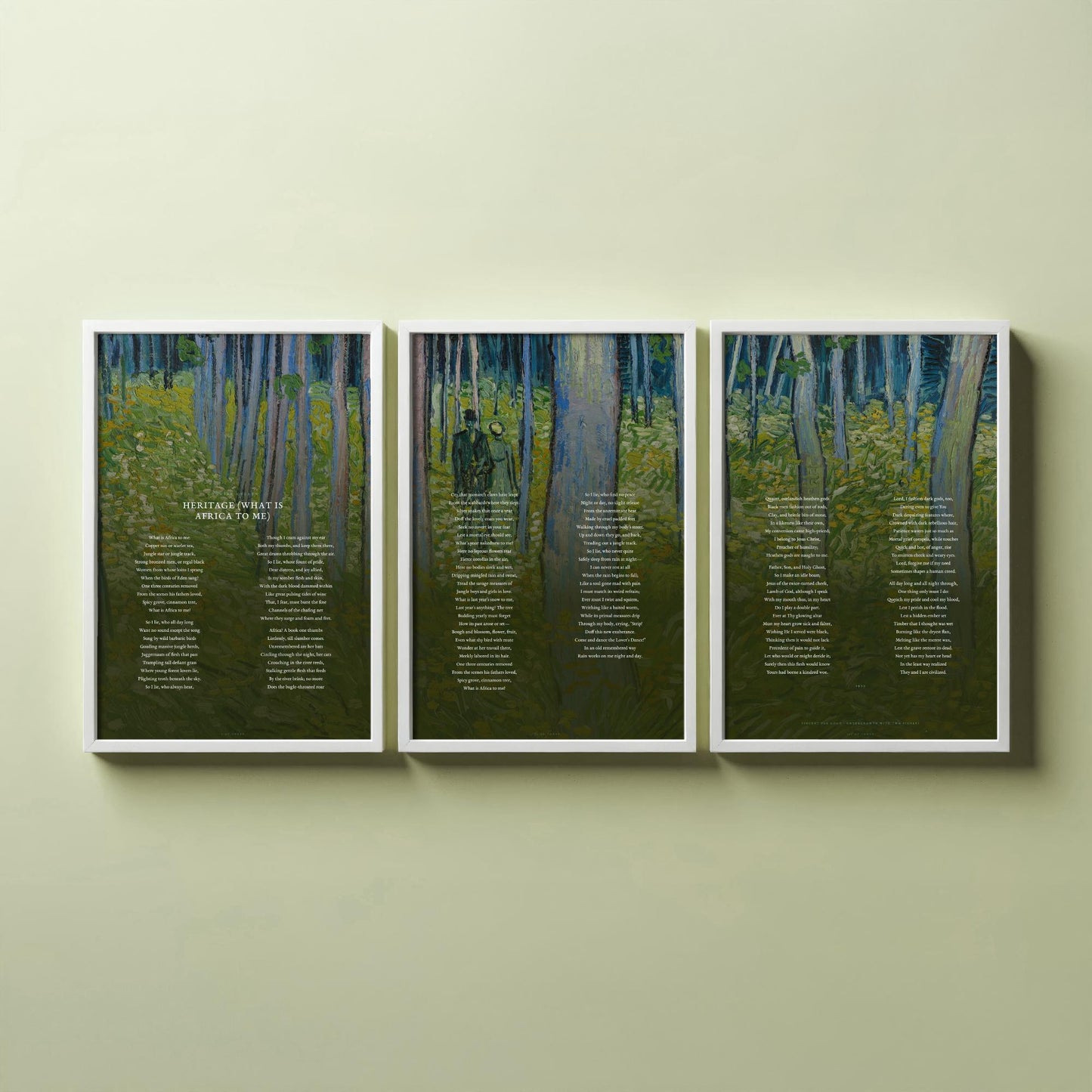 Heritage by Countee Cullen Set of Three Art Prints - What is Africa to Me Full Poem over Van Gogh Painting - Poetry Poster Triptych