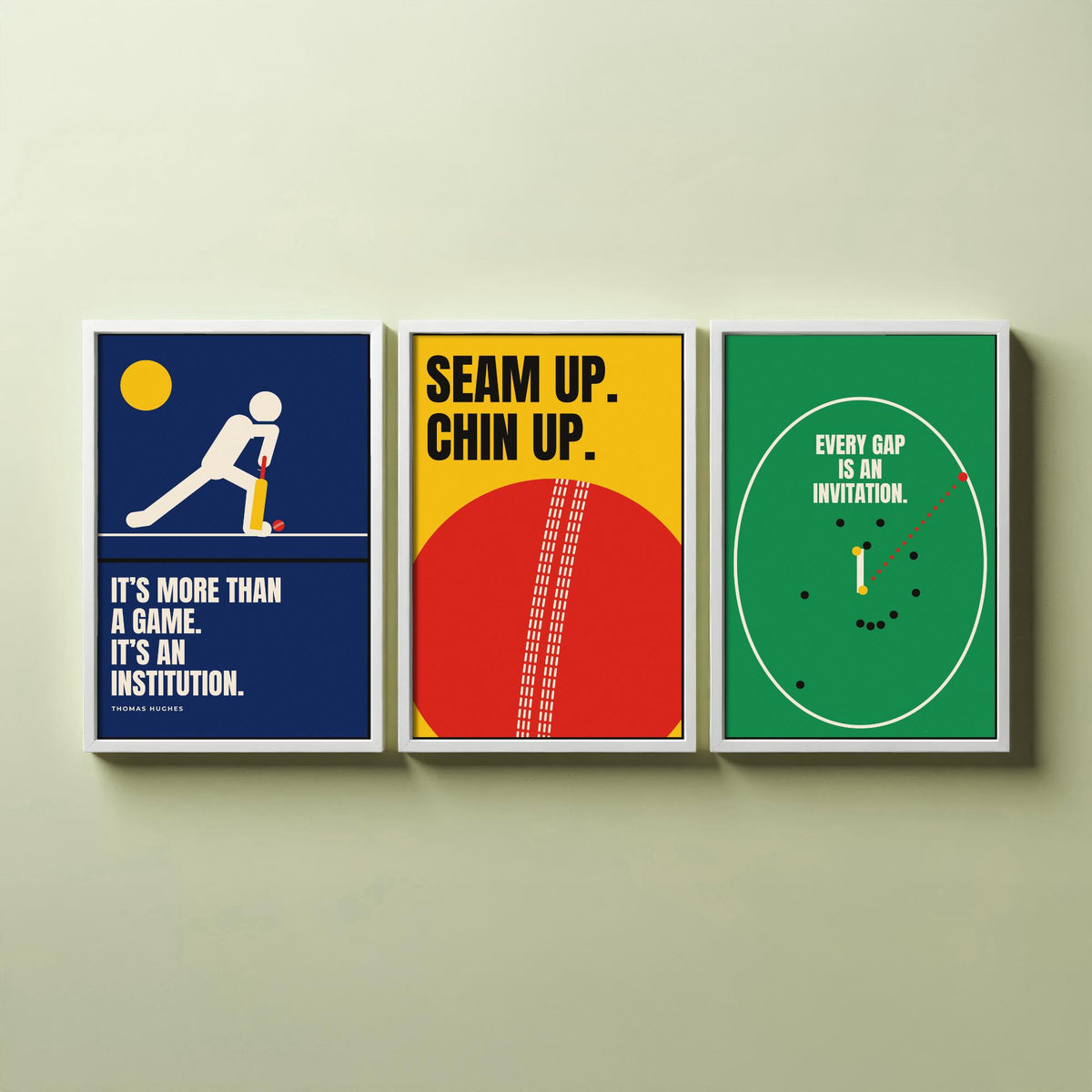 Cricket Quotes Set of Three Art Prints - 3 Bauhaus Cricketer Posters - Minimalist Sport Wall Art Illustration V1
