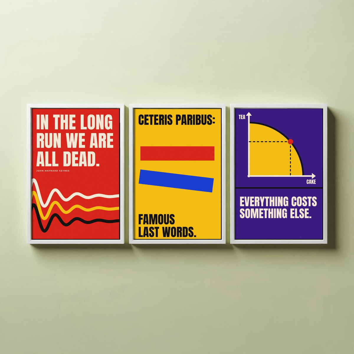 Economics Quotes Set of Three Art Prints - 3 Retro Bauhaus Economist Posters - Minimalist Science Wall Art Illustration V2