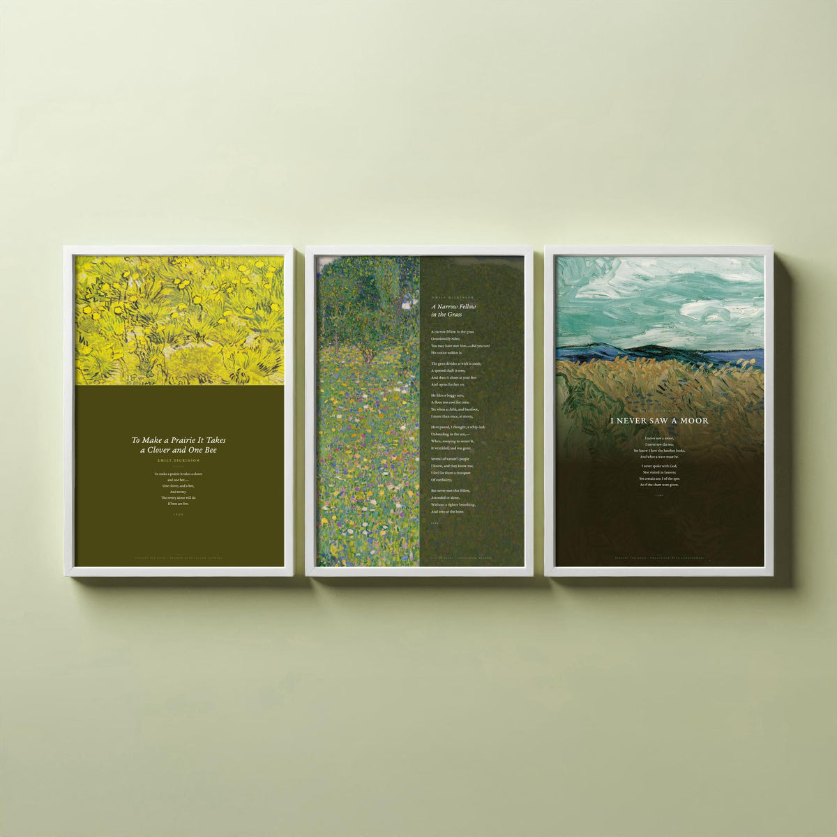 Emily Dickinson Nature Poems Set of Three Art Prints - A Narrow Fellow in the Grass, I Never Saw a Moor - Van Gogh Painting Poster V2