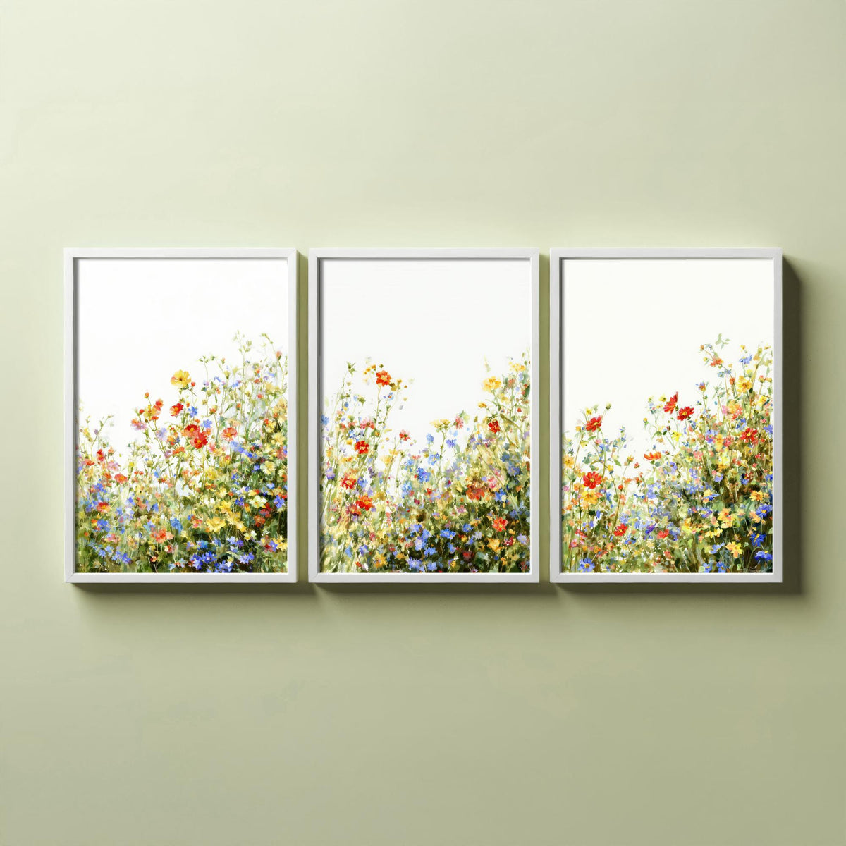 Wildflower Meadow Set of Three Watercolour Prints - 3 Summer Floral Art Posters - Airy Botanical Painting Wall Gift Poppy V12