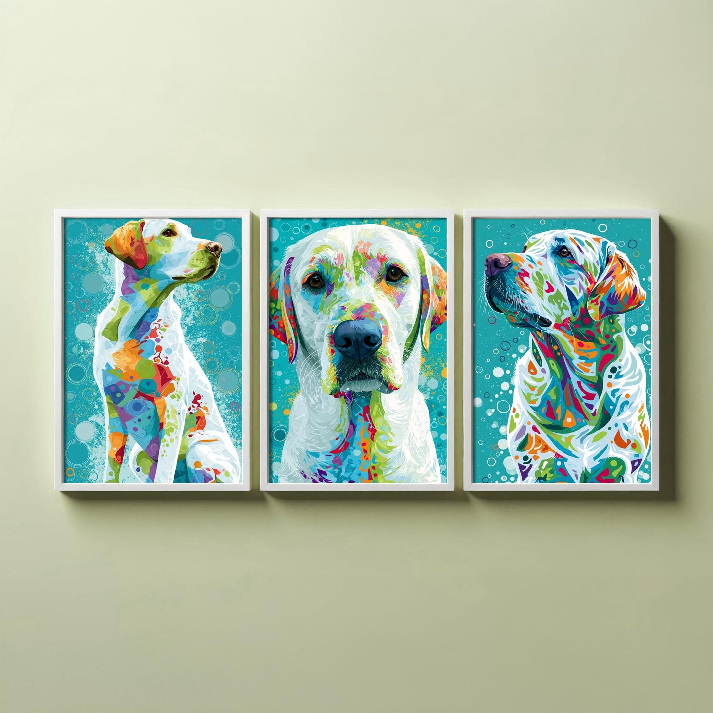 Golden Labrador Set of Three Art Prints - Colourful Dog Wall Art - Labrador Poster Painting Gift Pet Lover Decor