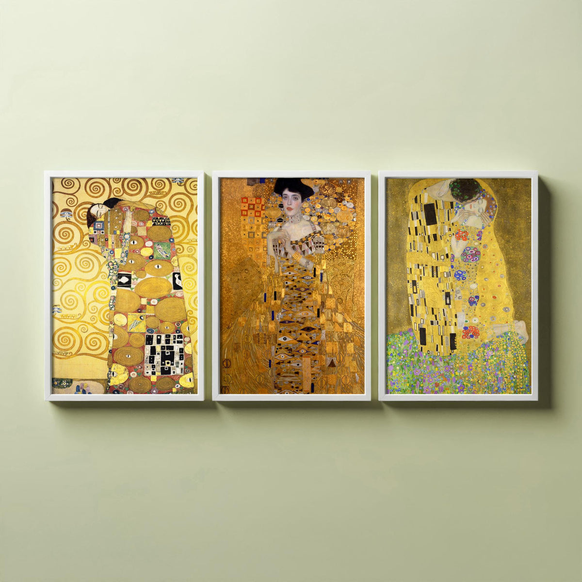 Gustav Klimt Set of Three Art Prints - The Kiss Woman in Gold Embrace - 3 Golden Painting Posters - Art Nouveau Wall Art Giclee