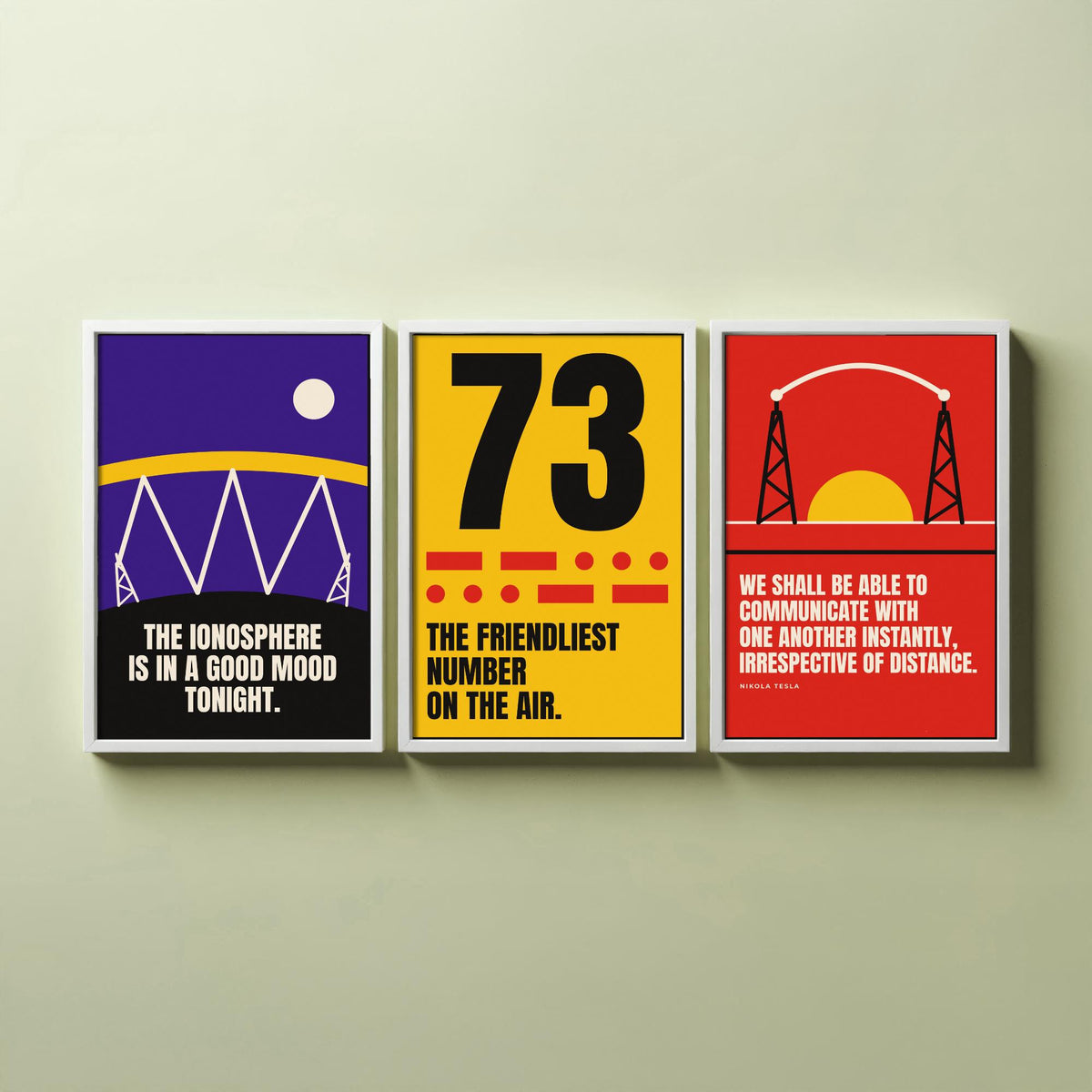 Ham Radio Quotes Set of Three Art Prints - 3 Retro Bauhaus Amateur Radio Posters - Minimalist Tech Wall Art Illustration V2