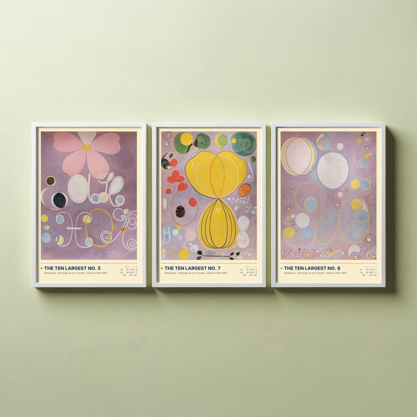 Hilma af Klint The Ten Largest Set of Three Art Prints - Nos 5, 7 and 8 Adulthood - Abstract Floral Poster Painting