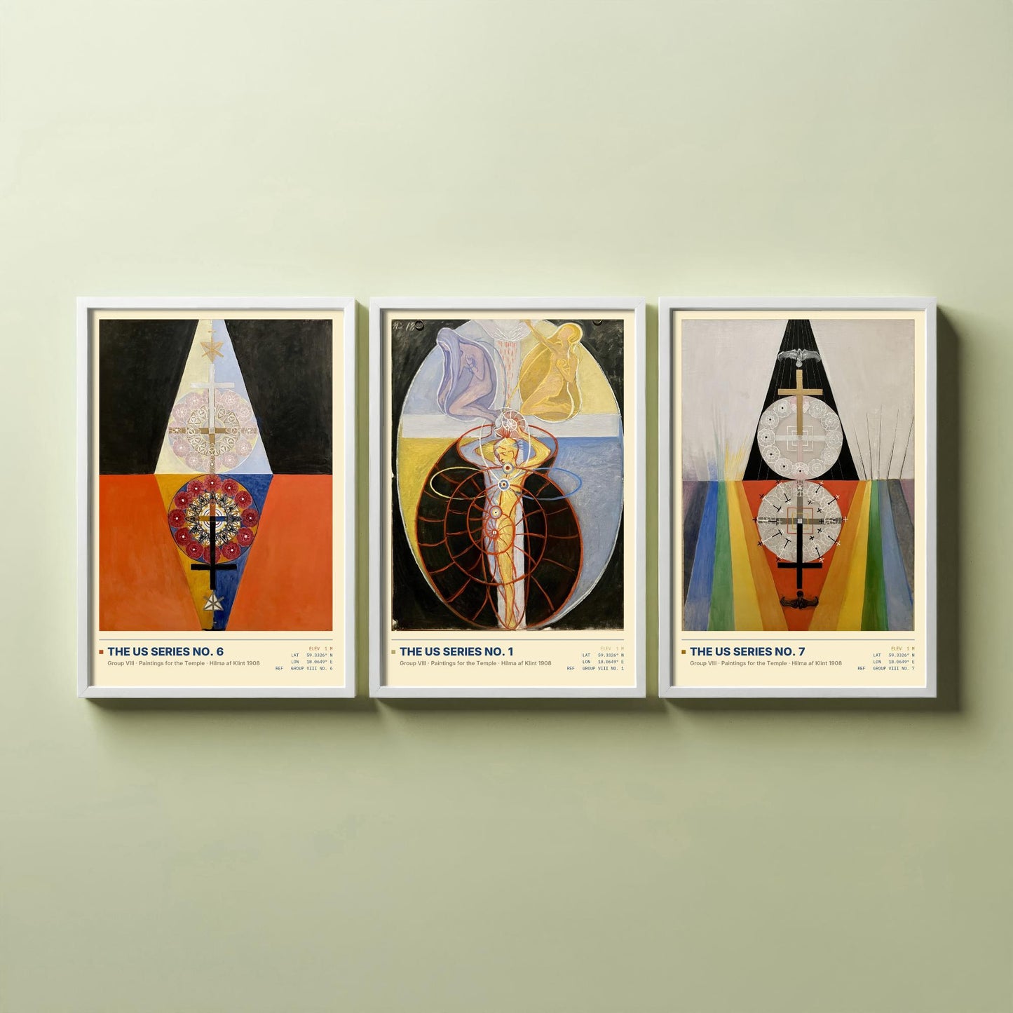 Hilma af Klint The US Series Set of Three Art Prints - No 6, No 1, No 7 - Symbolist Spiritual Poster Painting Giclee