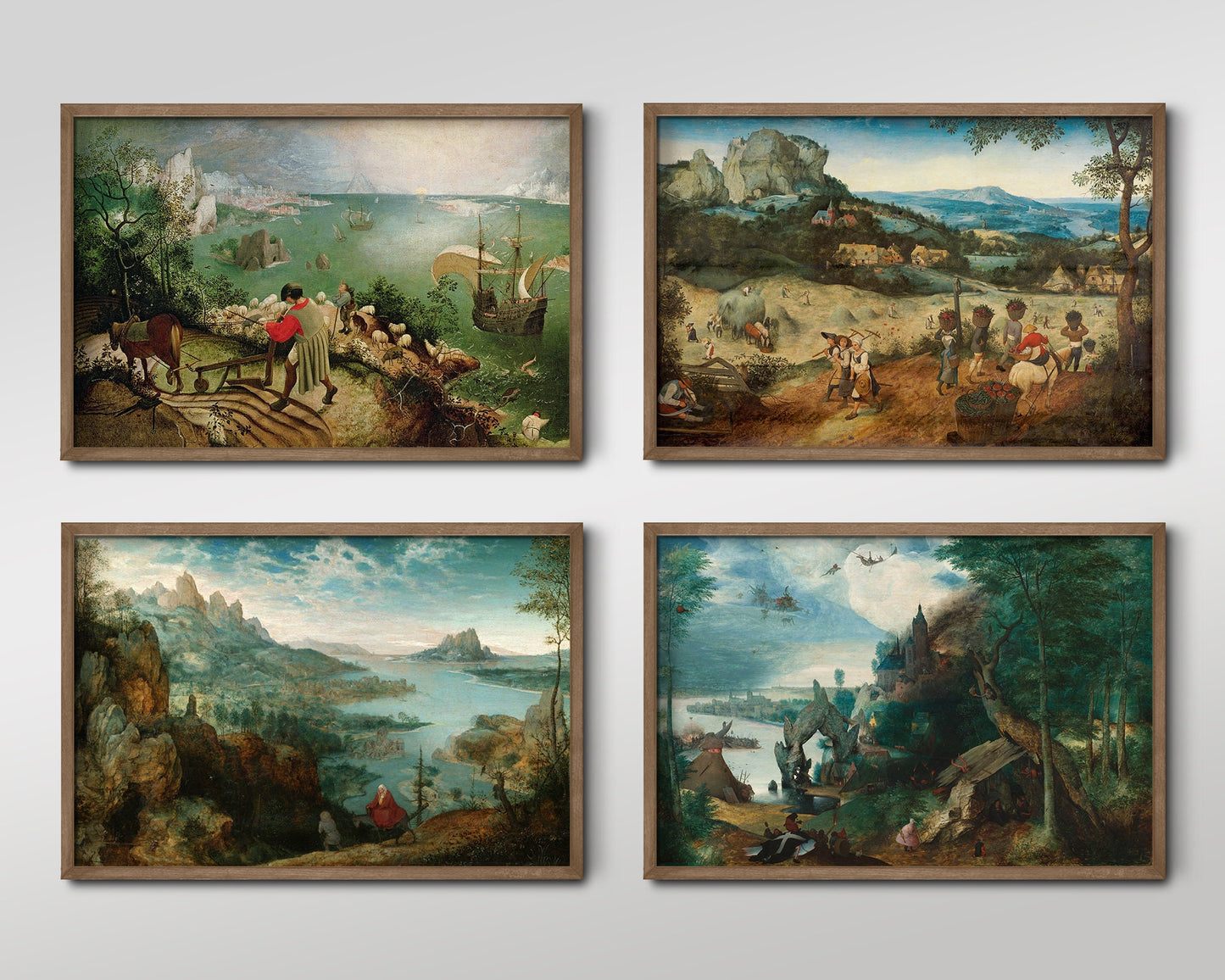 Set of Four Pieter Bruegel the Elder #1 - 4 Classic Paintings - Photo Poster Wall Art Gift Giclée Museum Quality - Blue Tones Mountains