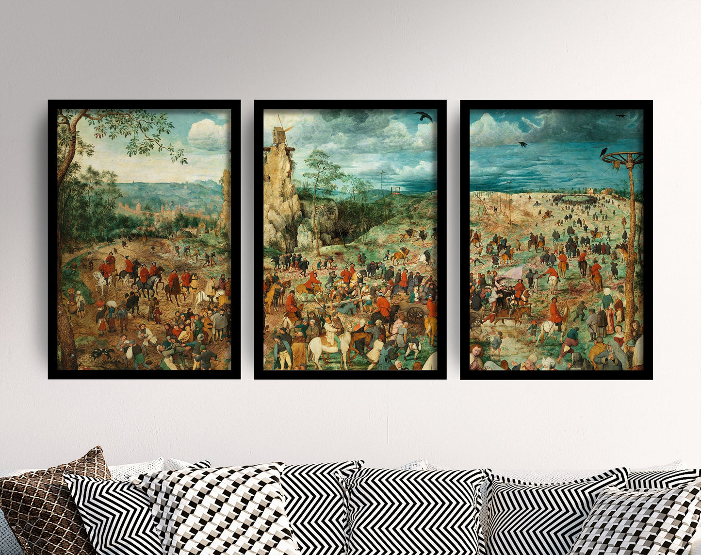Set of Three Pieter Bruegel the Elder prints - Procession to Calvary Triptych - 3 Paintings Photo Poster Wall Art Gift Giclée Museum Quality