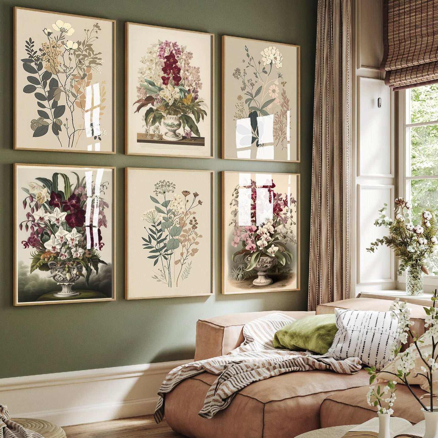 Set of Six Vintage Flower Prints - Set of 6 Floral Plants - Paintings Photo Poster Wall Art Gift Museum Giclee Ferns Botanical Orchids