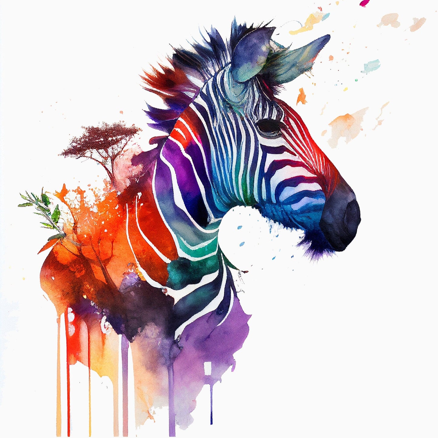 Set of Six Safari Animal Watercolour Prints - 6 Art Paintings Poster Photo Wall Museum Giclée - Elephant, Giraffe, Zebra, Zoo, Jungle