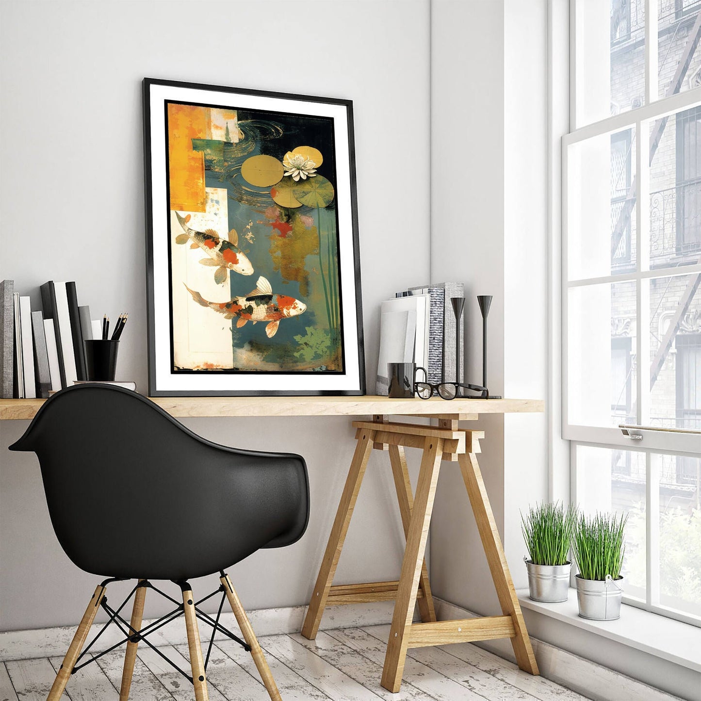 Koi Pond Vintage 2 - Art Print Poster Painting - Giclee Home Wall Décor