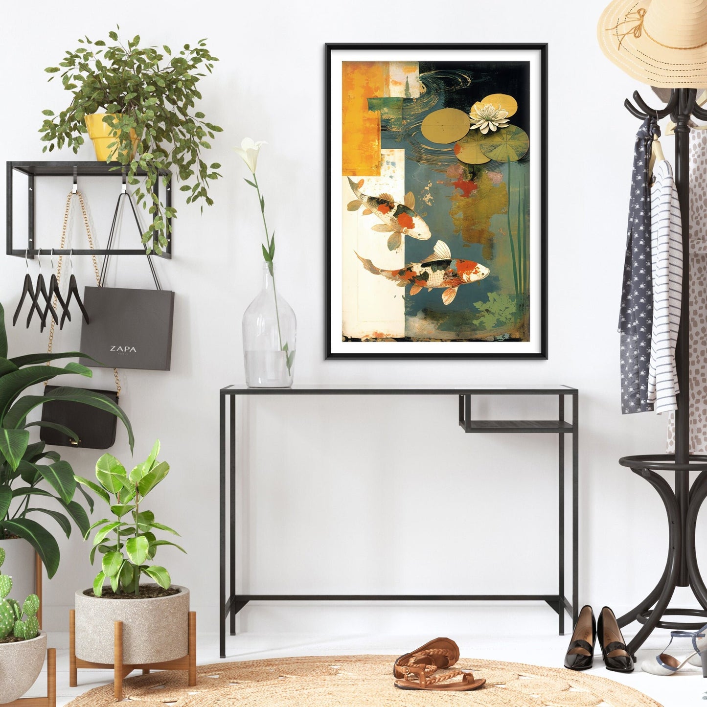 Koi Pond Vintage 2 - Art Print Poster Painting - Giclee Home Wall Décor