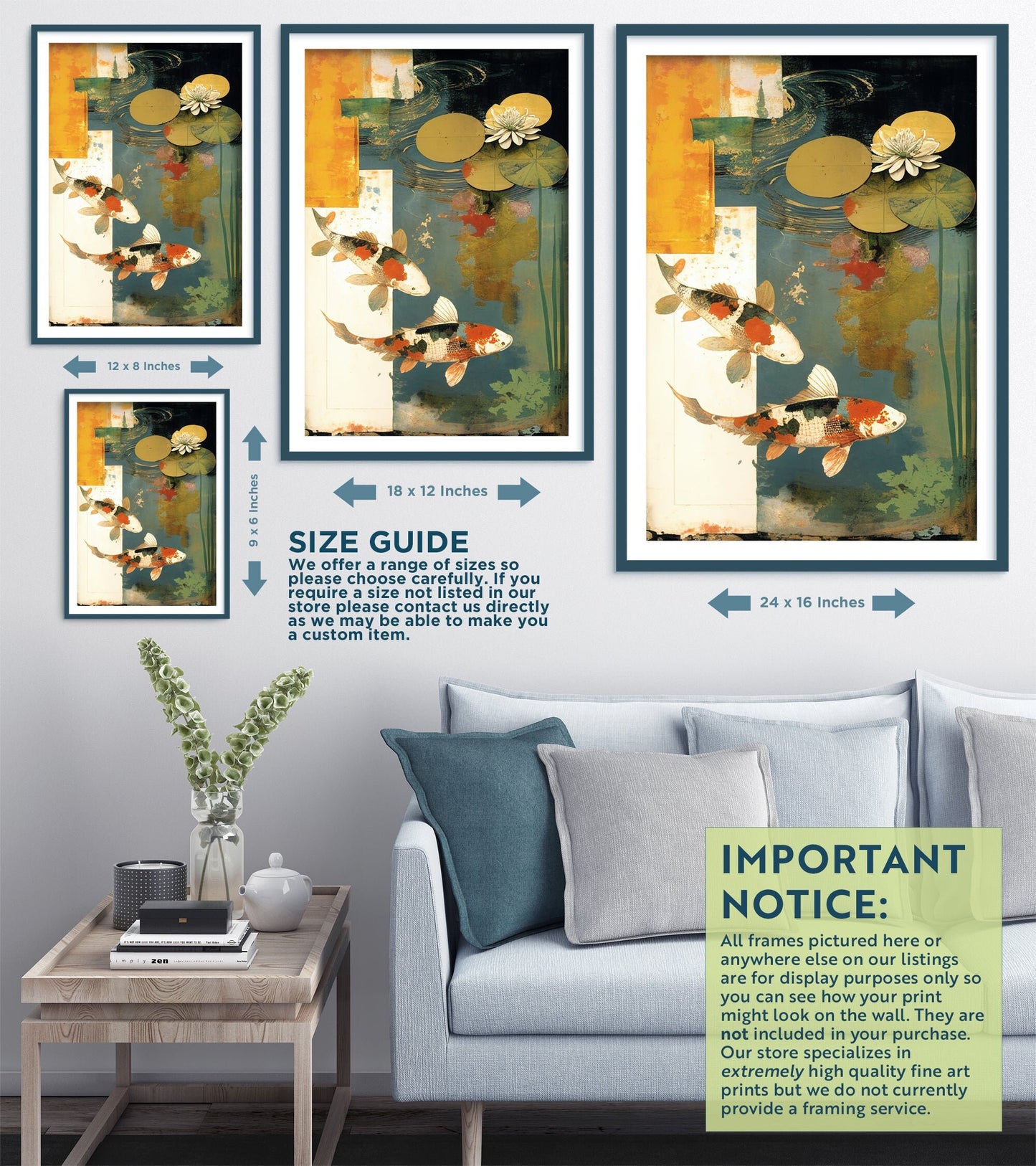 Koi Pond Vintage 2 - Art Print Poster Painting - Giclee Home Wall Décor