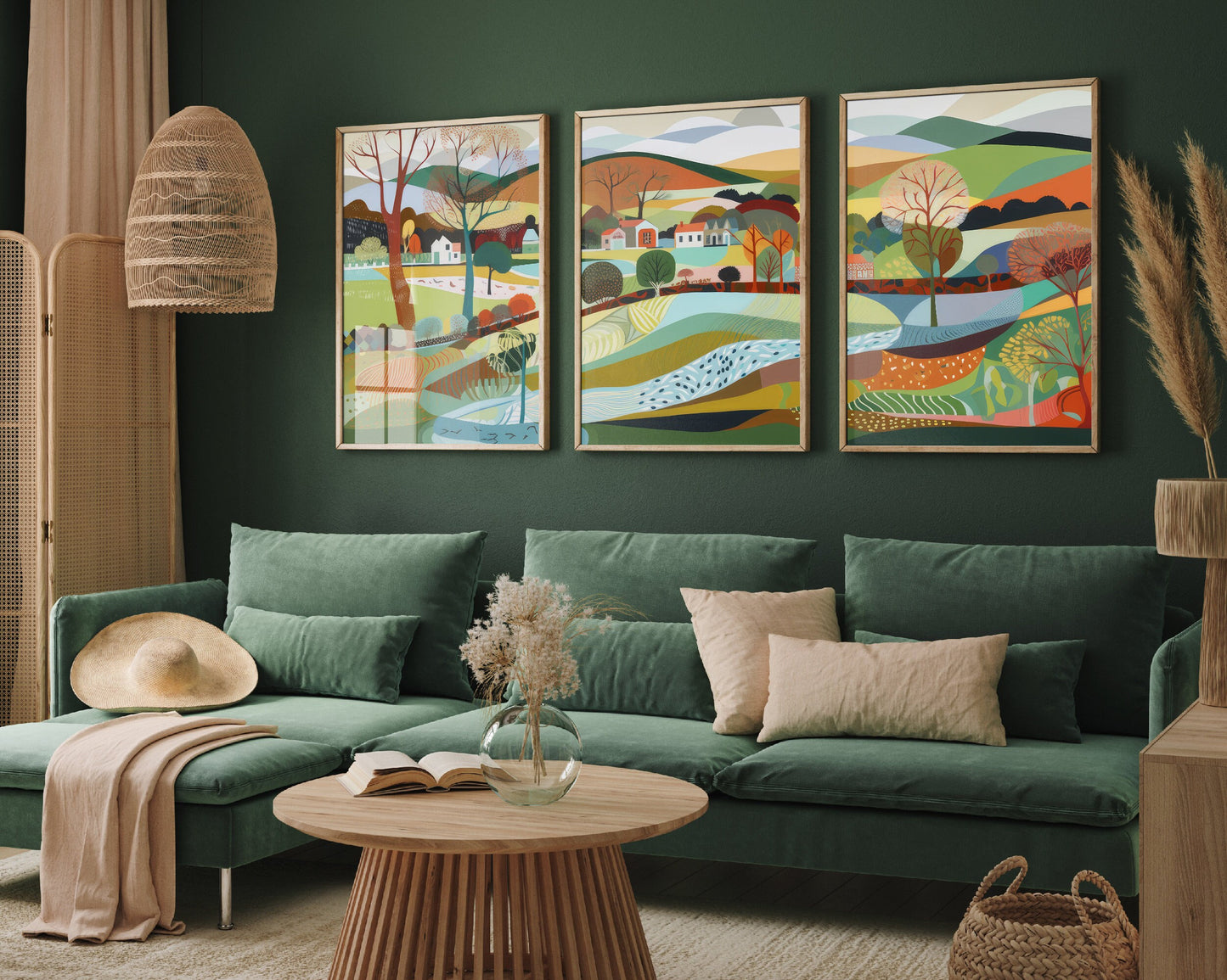 Landscape Illustrations Rainbow Triptych 1 - Set of Three Abstract Prints - Powys Wales Poster, Wales Art, Painting Caerphilly Valley