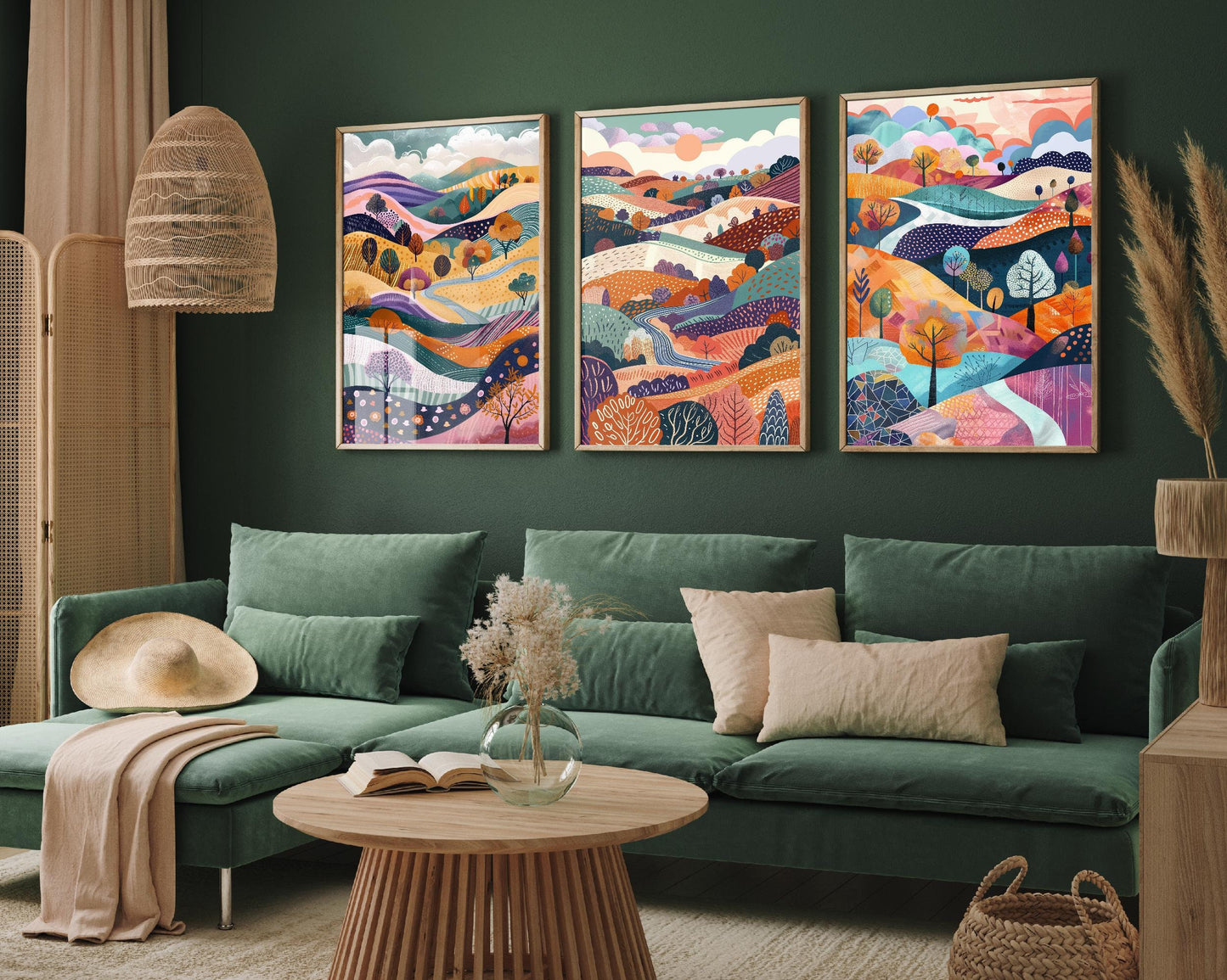 Purple Flowing English Landscapes - Set of Three Abstract Prints - Malham Appletreewick, Poster, Art, Painting Valley Yorkshire Dales