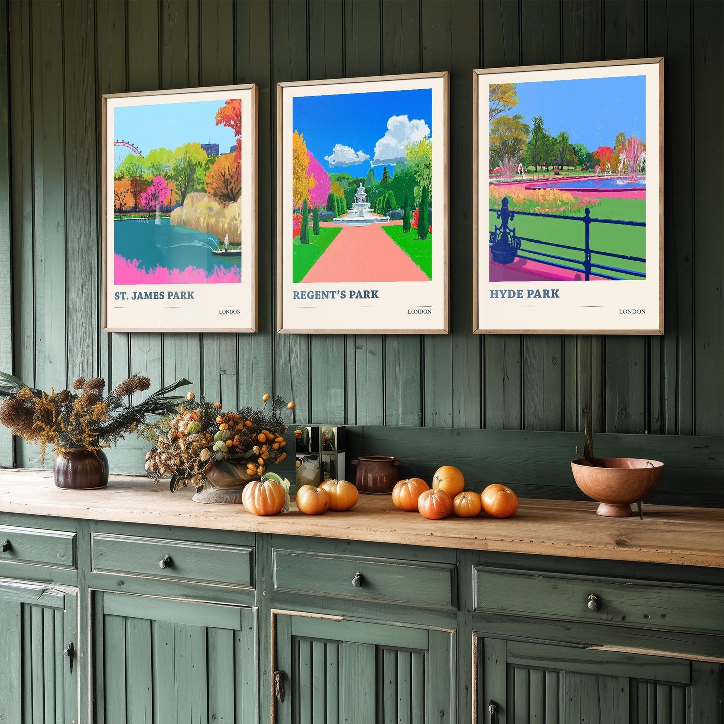 Parks of London - Set of Three Art Prints - St James, Regent's and Hyde Park Posters - 3 Photo Painting Illustration Gift Central