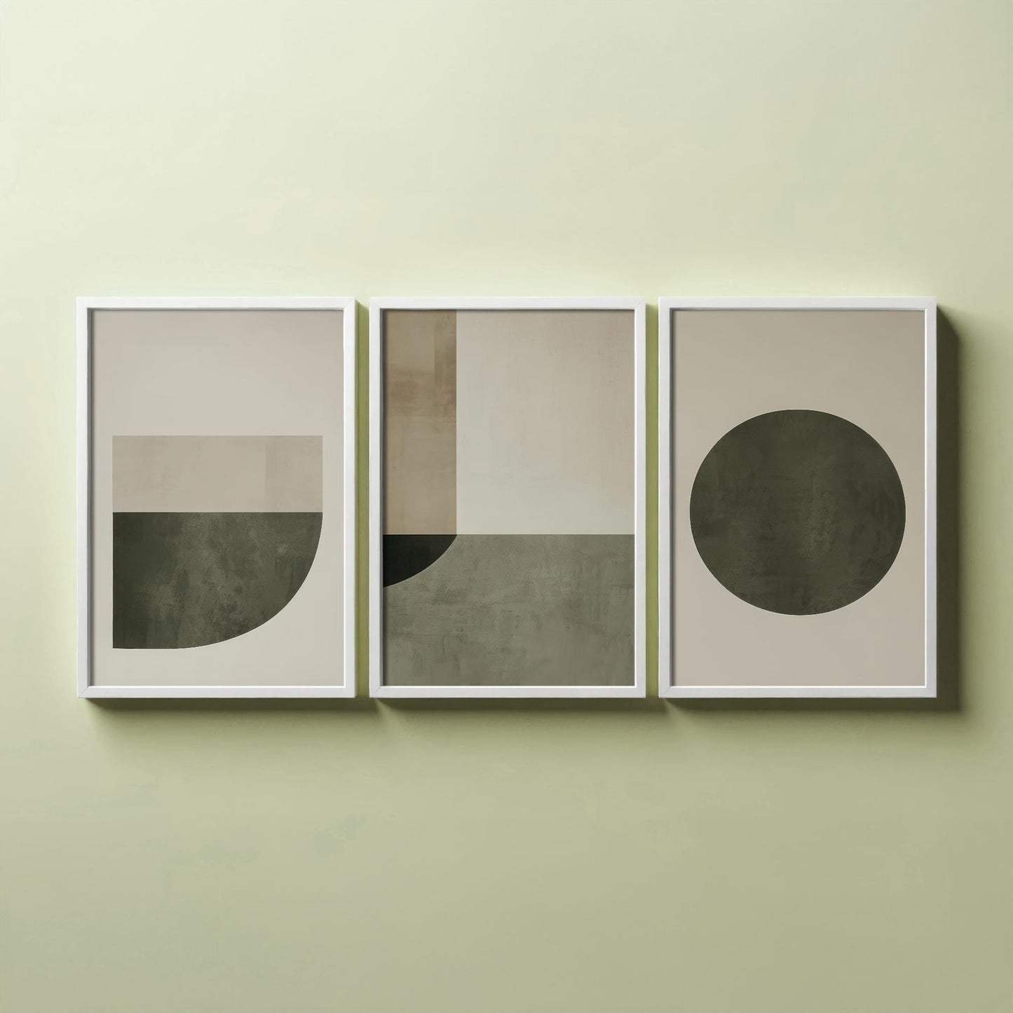 Abstract Geometry in Olive - Set of Three Art Prints - Circle Shape Posters - Muted Rustic Décor - Modern Art Paintings 3
