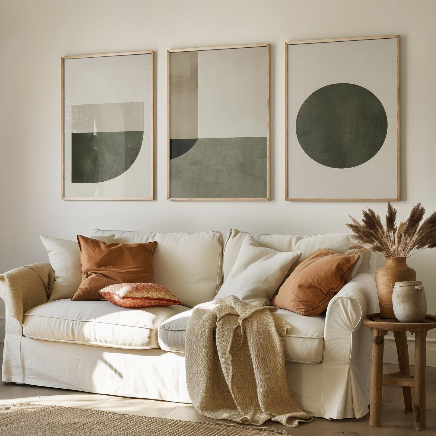 Abstract Geometry in Olive - Set of Three Art Prints - Circle Shape Posters - Muted Rustic Décor - Modern Art Paintings 3