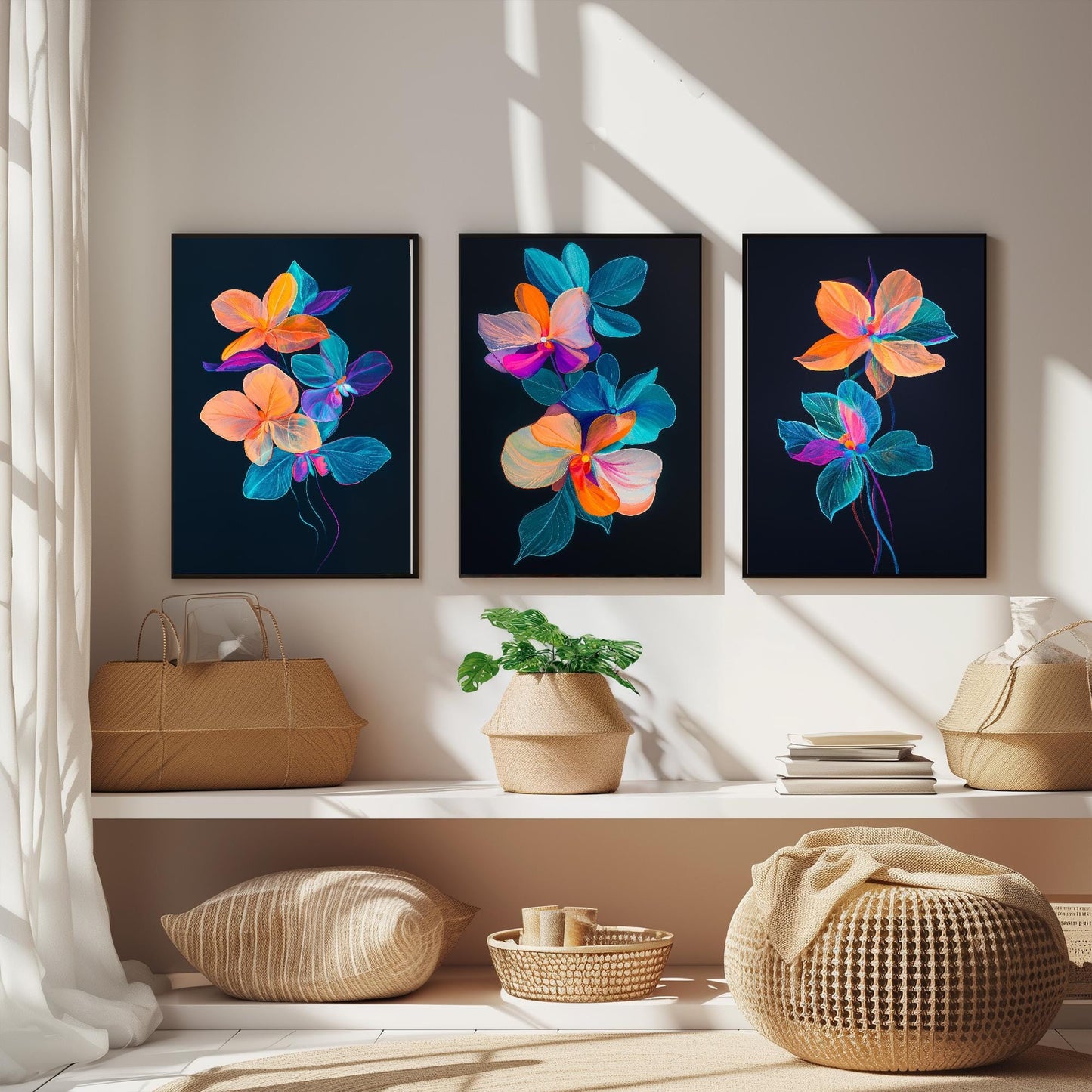 Floating Orchid Jellyfish Flowers - Set of Three Art Prints - Colourful Floral Posters - Ocean Plant Photo Décor - Art Paintings 3
