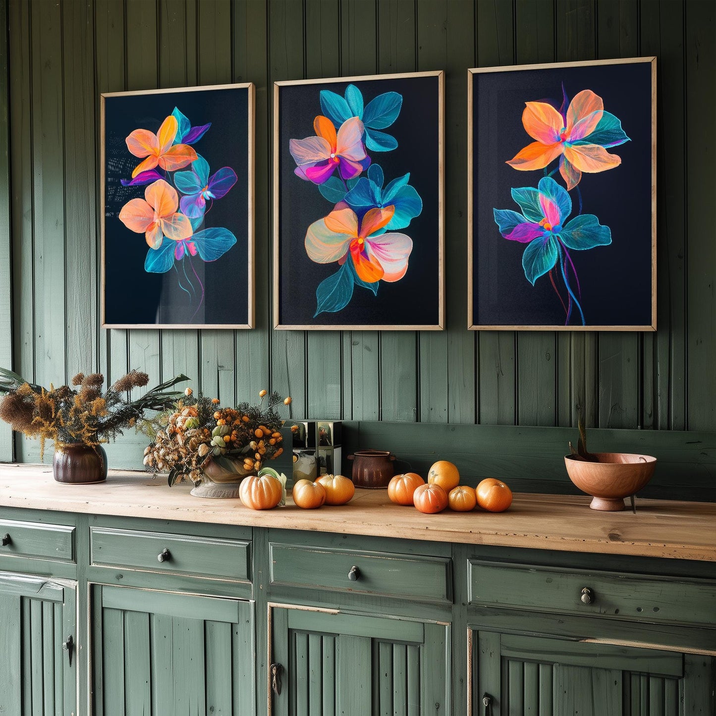 Floating Orchid Jellyfish Flowers - Set of Three Art Prints - Colourful Floral Posters - Ocean Plant Photo Décor - Art Paintings 3