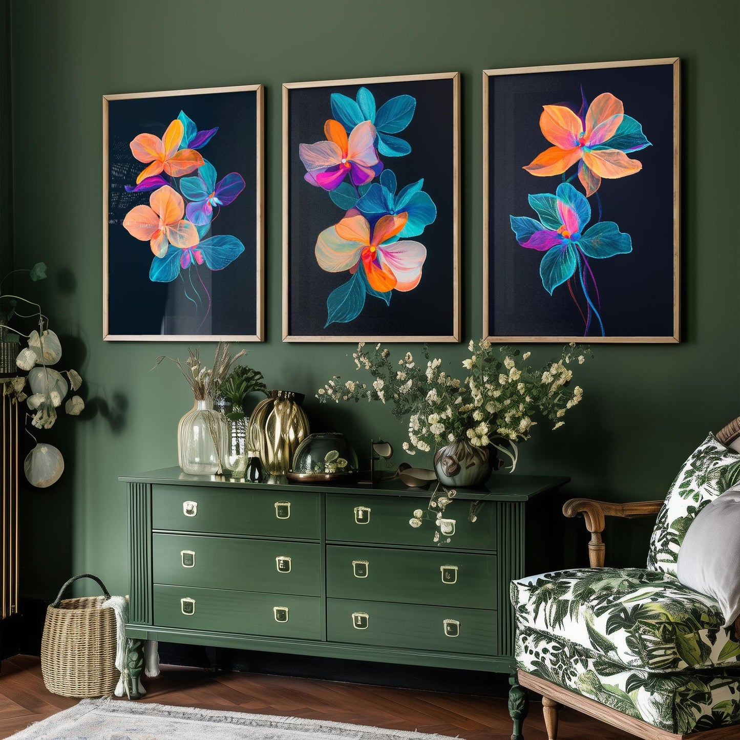 Floating Orchid Jellyfish Flowers - Set of Three Art Prints - Colourful Floral Posters - Ocean Plant Photo Décor - Art Paintings 3