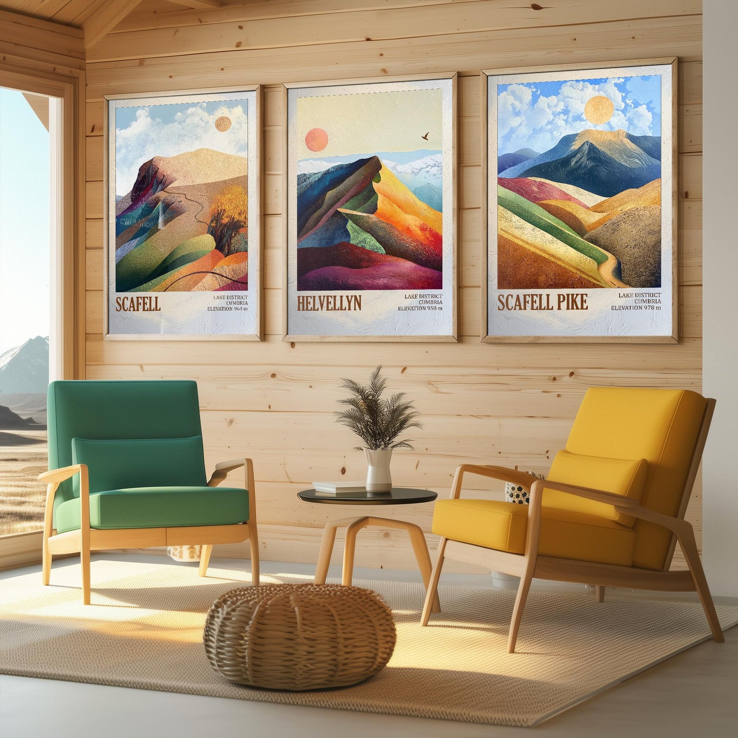The Three Peaks of England Art Prints - Scafell, Helvellyn & Scafell Pike Posters - 3 Mountain Paintings - Photo Illustration Gift Mount