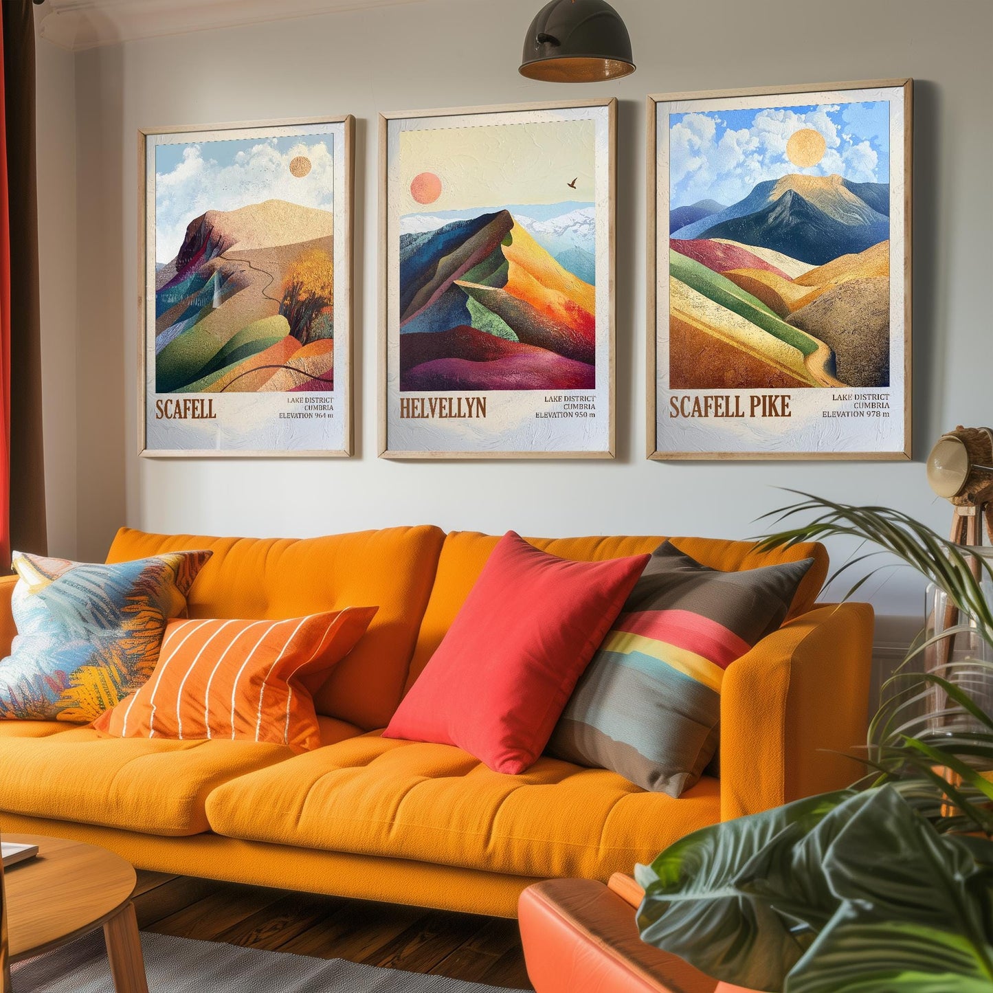The Three Peaks of England Art Prints - Scafell, Helvellyn & Scafell Pike Posters - 3 Mountain Paintings - Photo Illustration Gift Mount