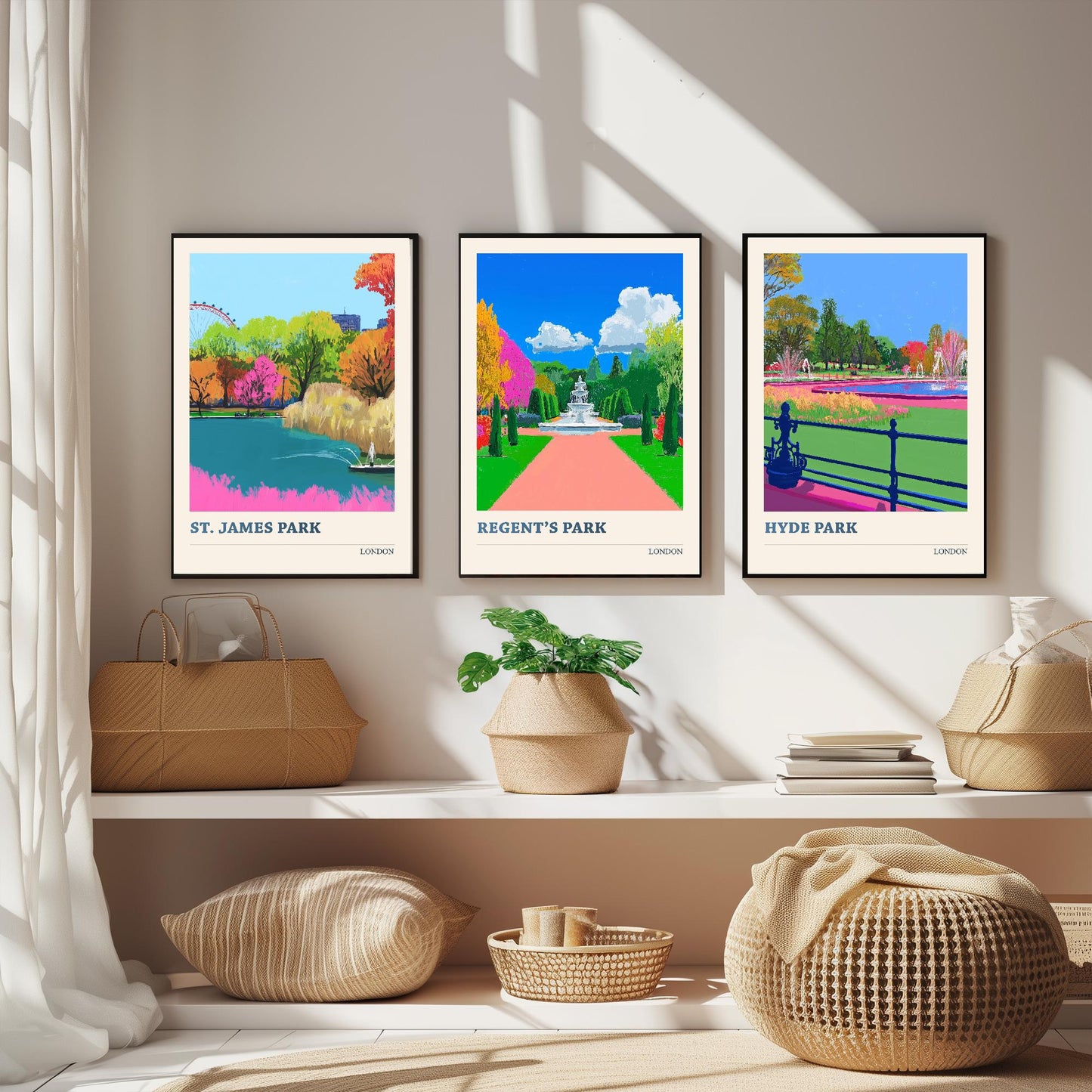 Parks of London - Set of Three Art Prints - St James, Regent's and Hyde Park Posters - 3 Photo Painting Illustration Gift Central