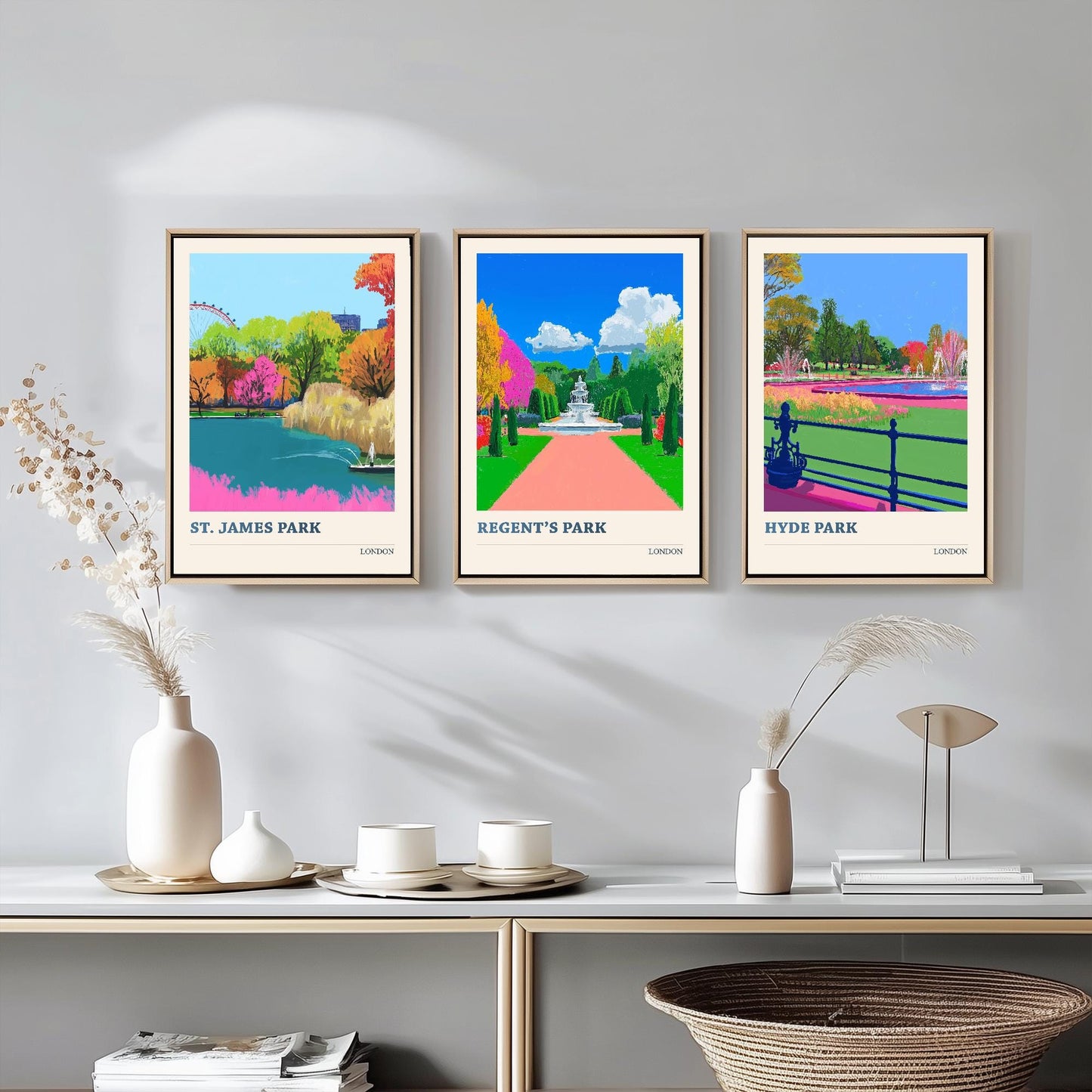 Parks of London - Set of Three Art Prints - St James, Regent's and Hyde Park Posters - 3 Photo Painting Illustration Gift Central