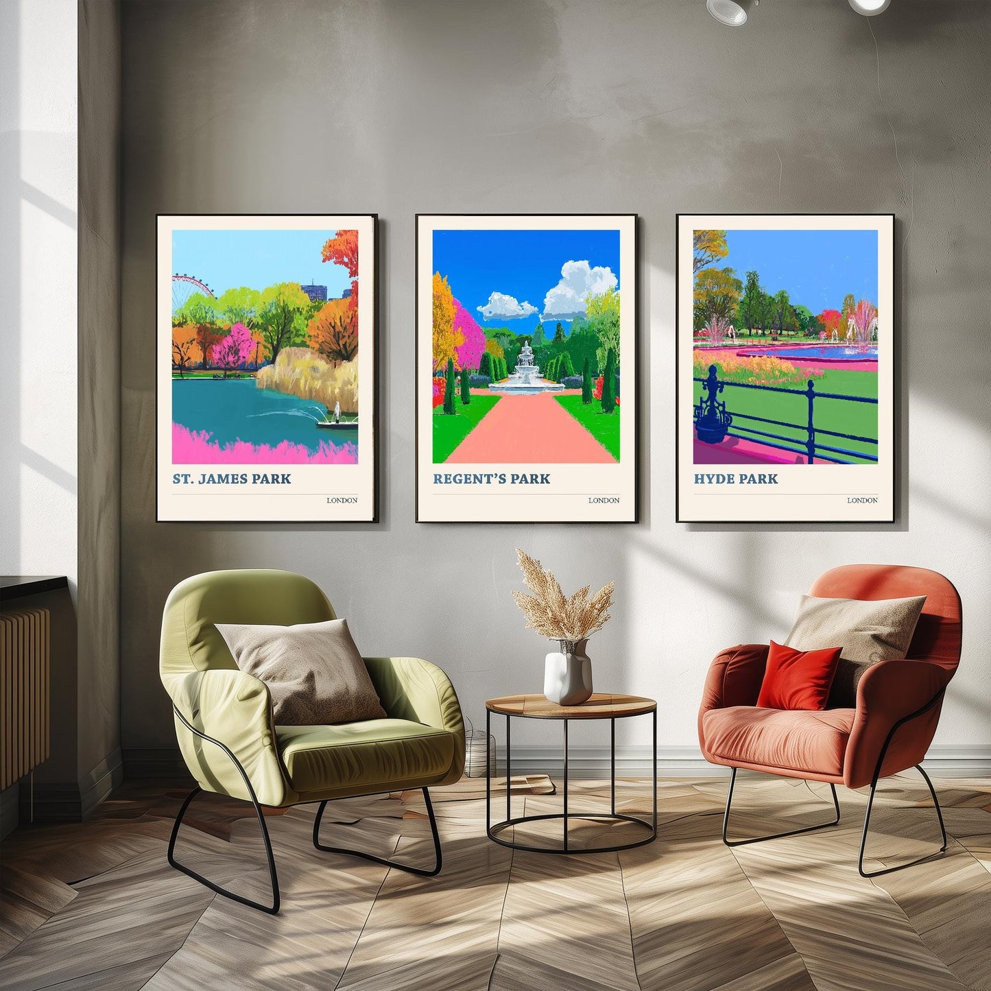 Parks of London - Set of Three Art Prints - St James, Regent's and Hyde Park Posters - 3 Photo Painting Illustration Gift Central