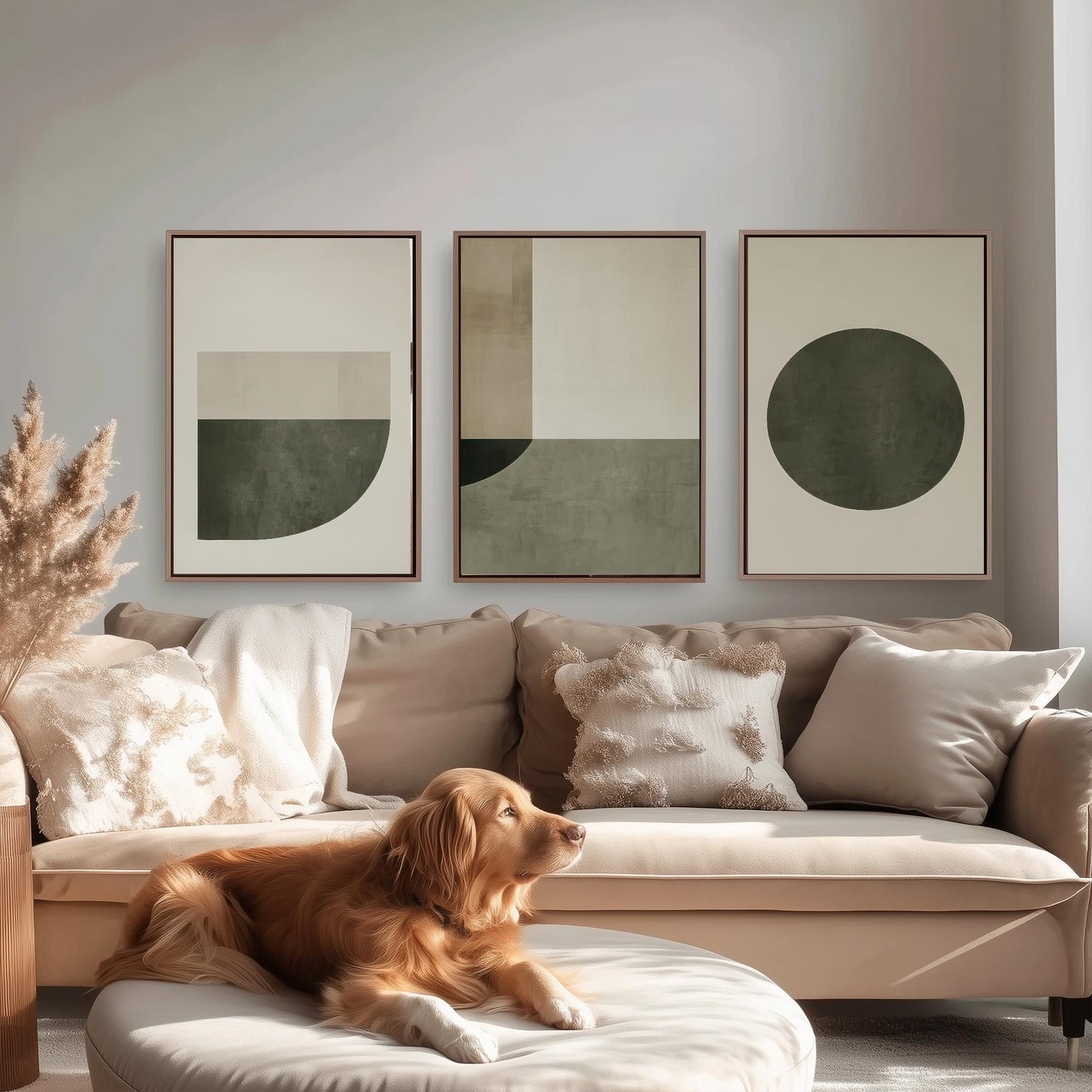 Abstract Geometry in Olive - Set of Three Art Prints - Circle Shape Posters - Muted Rustic Décor - Modern Art Paintings 3
