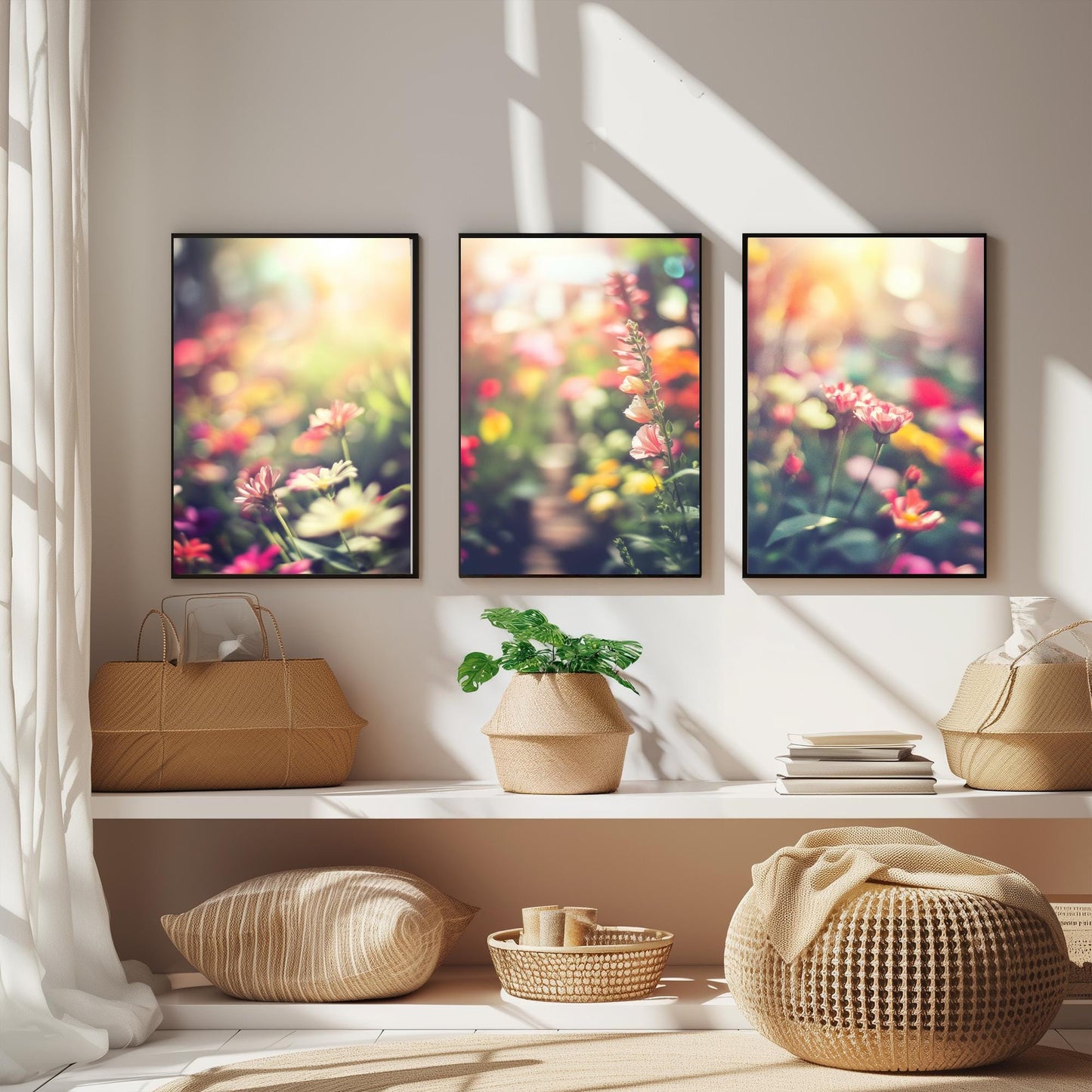 Blurry Flower Garden Photographs - Set of Three Art Prints - Colourful Floral Posters - Muted Photo Décor - Art Paintings 3 Wildflowers