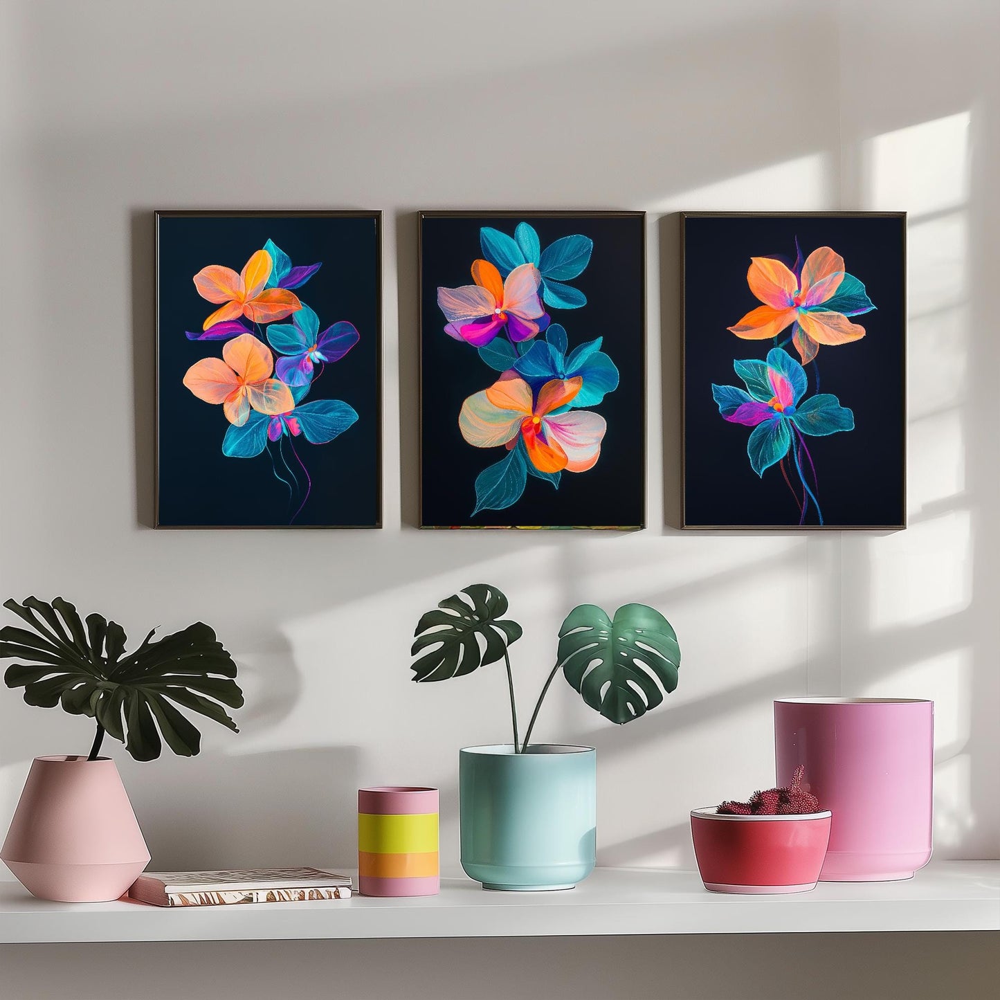Floating Orchid Jellyfish Flowers - Set of Three Art Prints - Colourful Floral Posters - Ocean Plant Photo Décor - Art Paintings 3